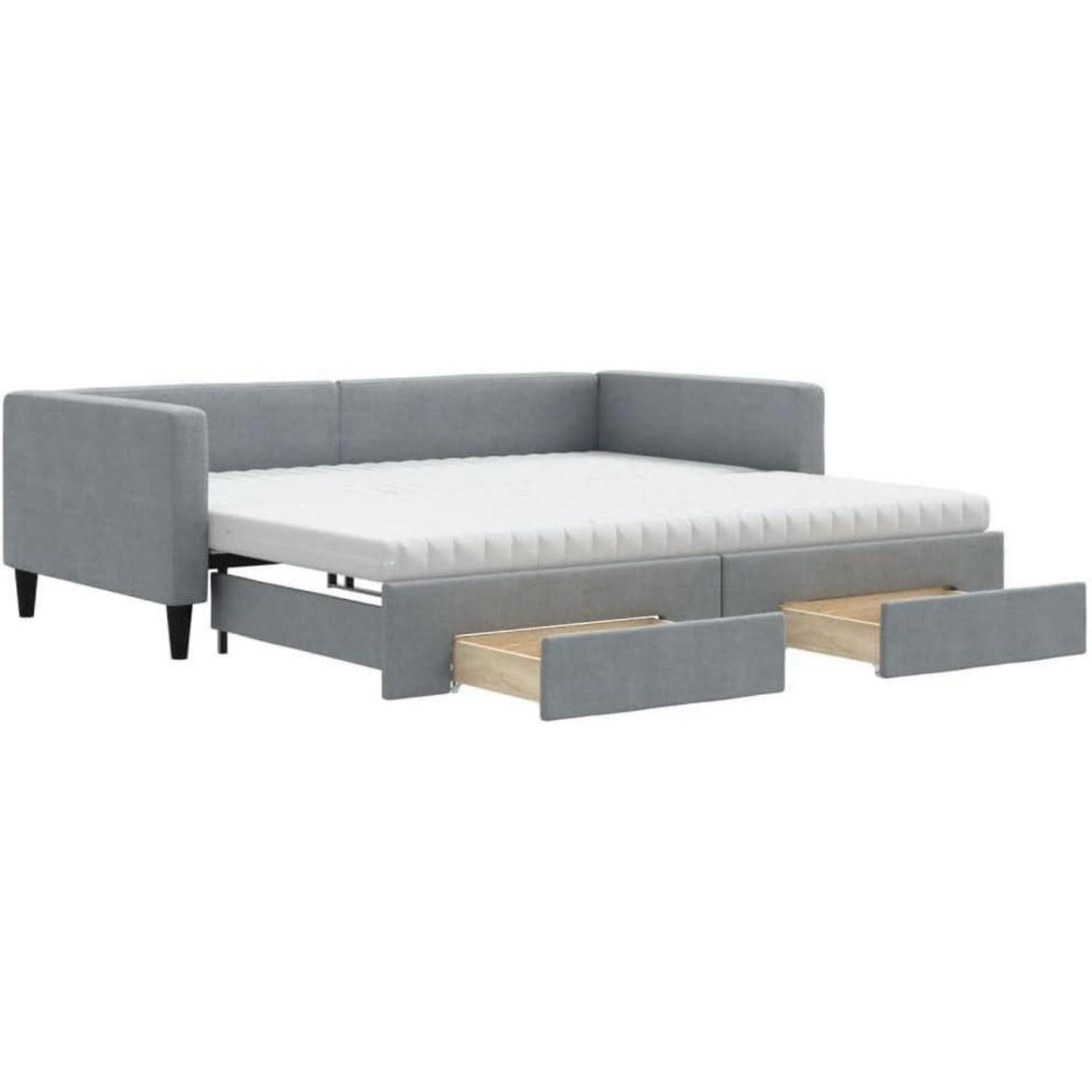 LuxusKollektion Schlafsofa Tagesbett 100 x 200 mit Bettkasten & Schublade & Matratze Hellgrau