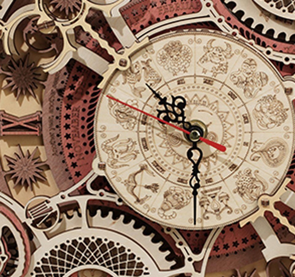 Robotime Modellbausatz Robotime Zodiac Wanduhr & Kalender Mechanisches Holzpuzzle, (168-tlg)