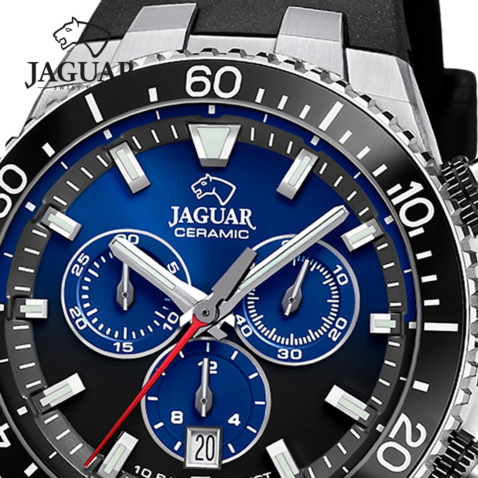JAGUAR Chronograph Jaguar Herrenuhr Silikon schwarz Jaguar, (Chronograph), Herren Armbanduhr rund, Silikonarmband schwarz