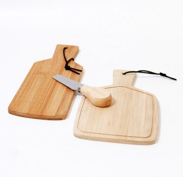 B&S Käsebrett Käsebrett Käsebrett Servierplatte Holz Set 2 Brettchen mit Käsemesser, Holz