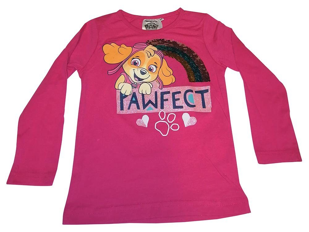 Nickelodeon Langarmshirt Paw Patrol Langarmshirt Skye mit Paillettenregenbogen pink für Kinder