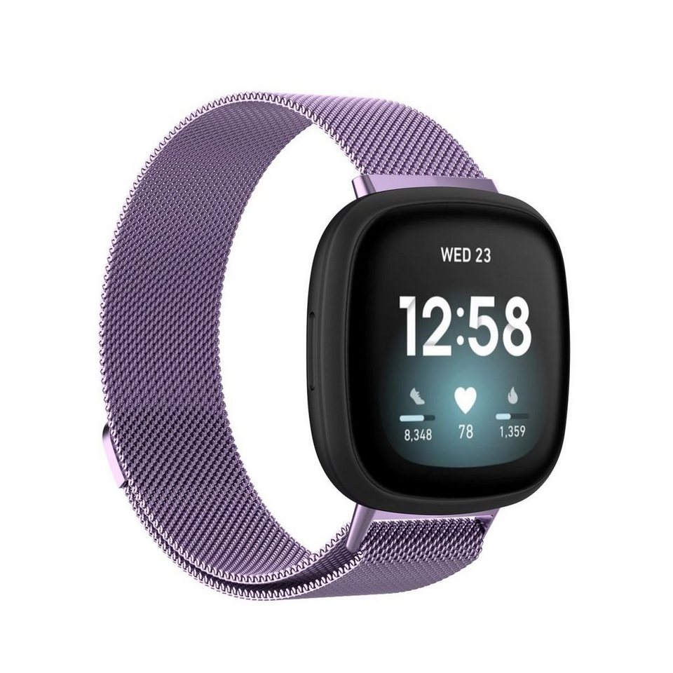 Wigento Smartwatch-Armband Für Fitbit Versa 4 + 3 / Sense 1+ 2 Magnet  Metall Watch Uhr Ersatz Armband Lila
