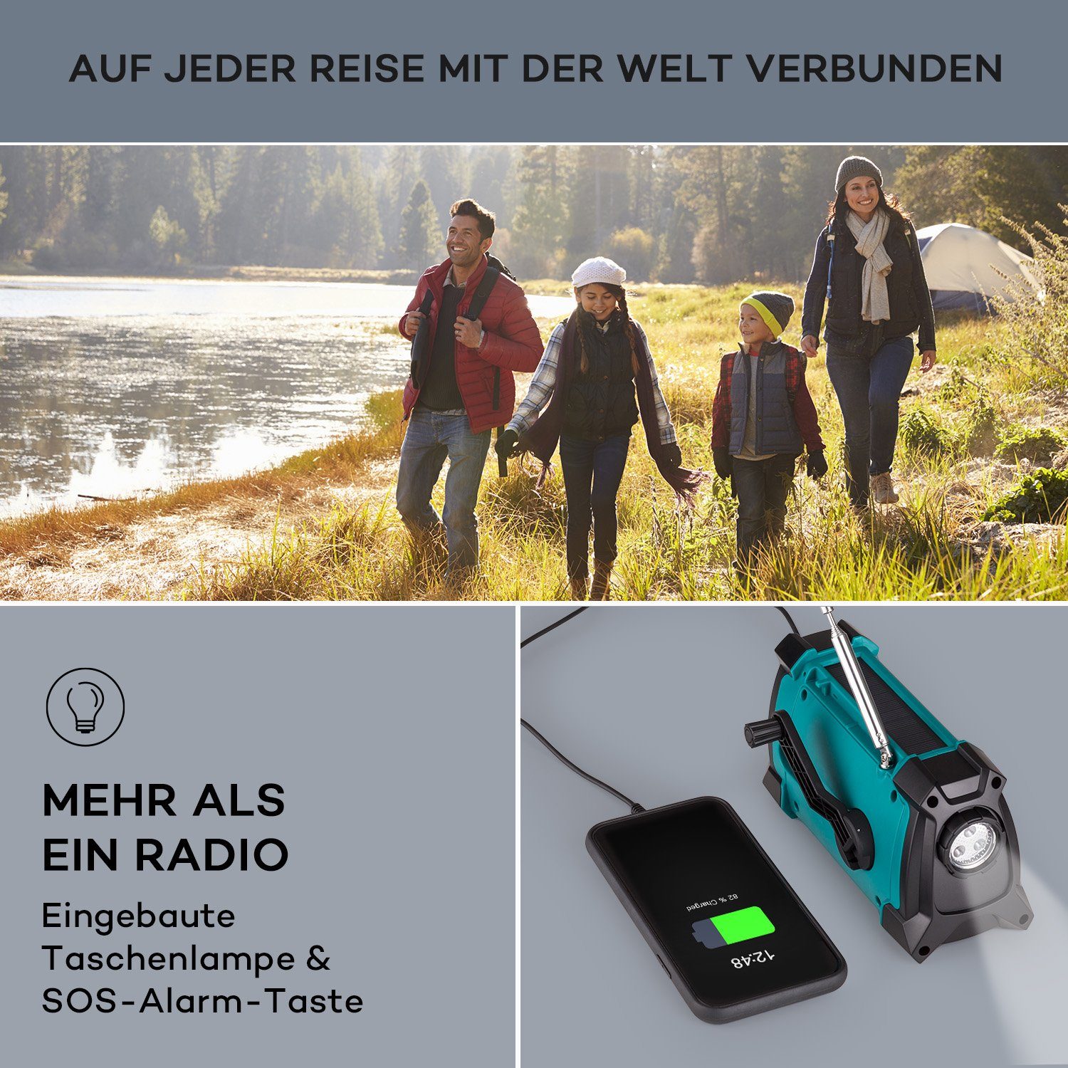 Auna Patagonia DAB+ Radio (DAB / DAB+ und FM-Radio, Outdoor Radio Solar Akku -Aufladung)