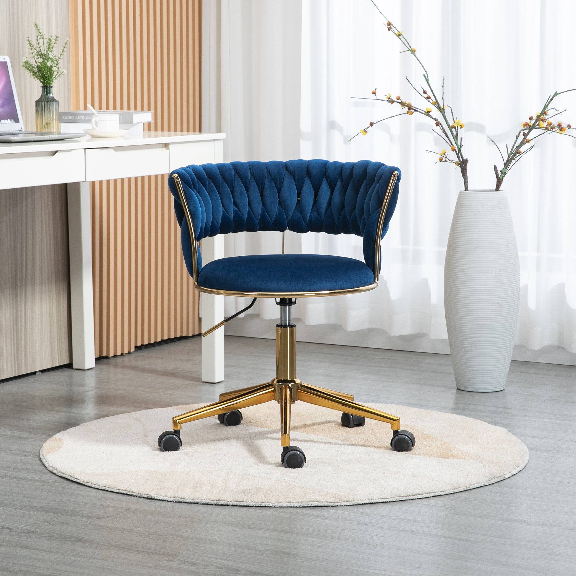 drehbar Beine Blau mehrfarbig Make-up Freizeit Samt Bürostuhl 360° Drehstuhl goldene Odikalo