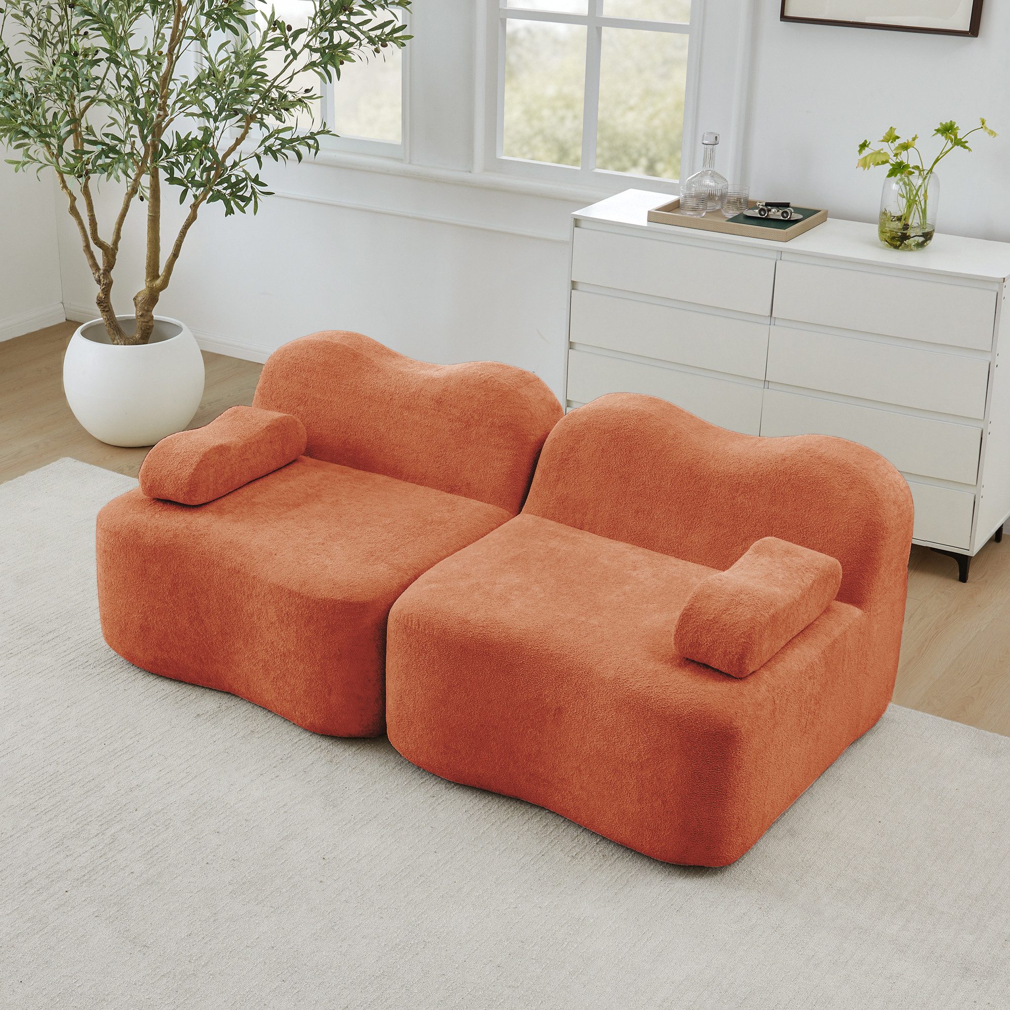 Odikalo Sofa Ecksofa Eckcouch mit Schlaffunktion Modulares Boneless Sofa, Wellenform, tiefe Sitzkissen, bewegliches Armlehnenkissen, für Wohnzimmer & Apartment, kein Aufbau erforderlich