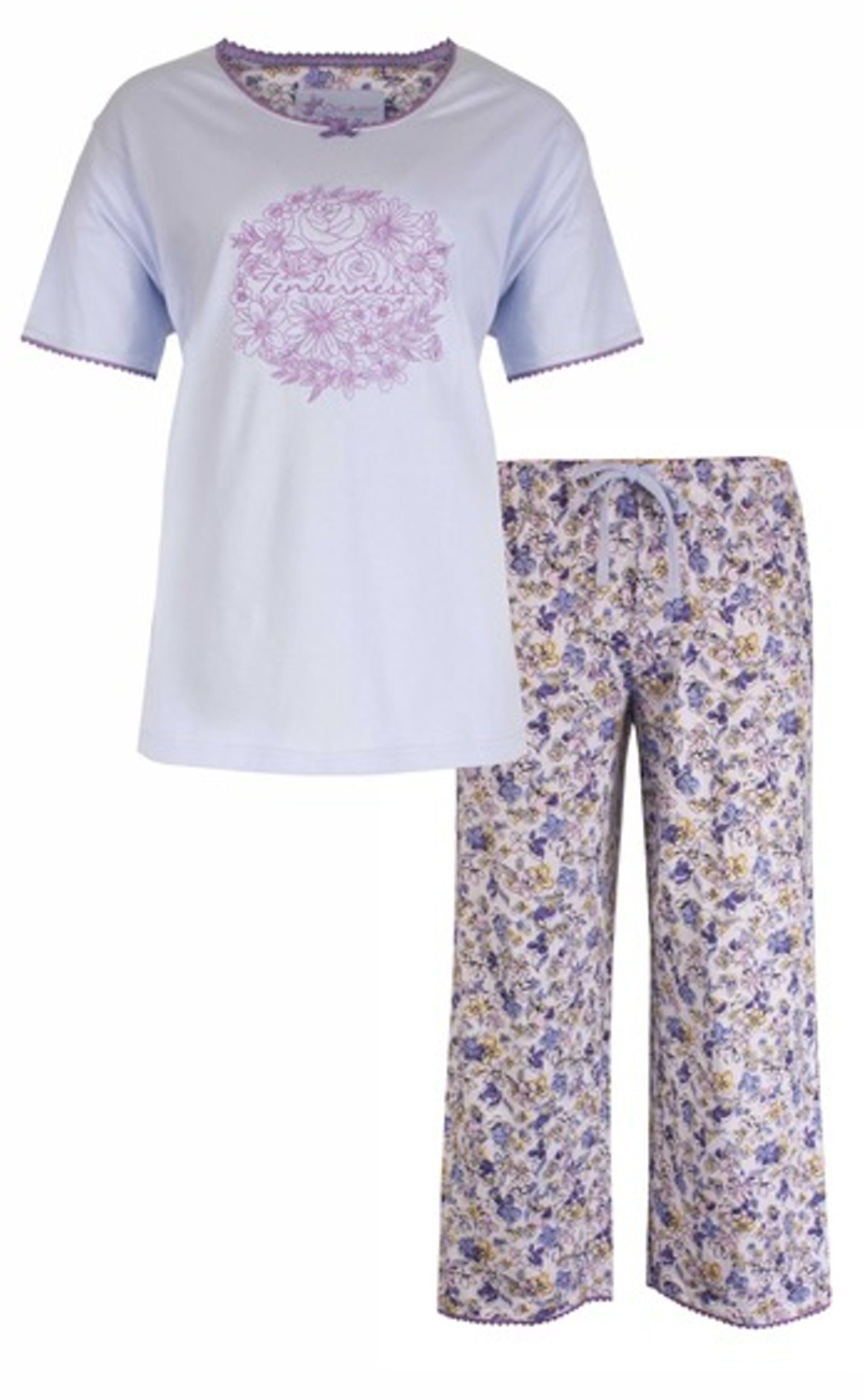 Tenderness Schlafanzug Damen Pyjama mit Capri Hose (2 tlg) Baumwolle