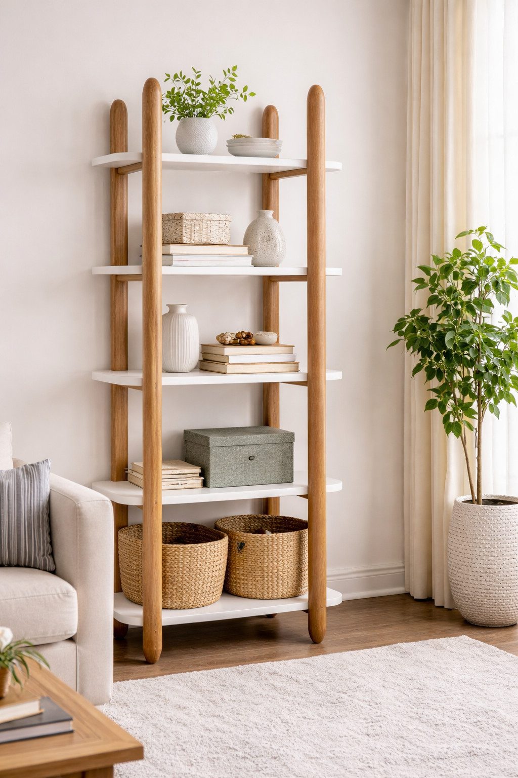 JVmoebel Bücherwand Weiß-Braunes Bücherregal Designer Loftmöbel Holz Regalböden Möbel, 1-tlg., Made in Europa