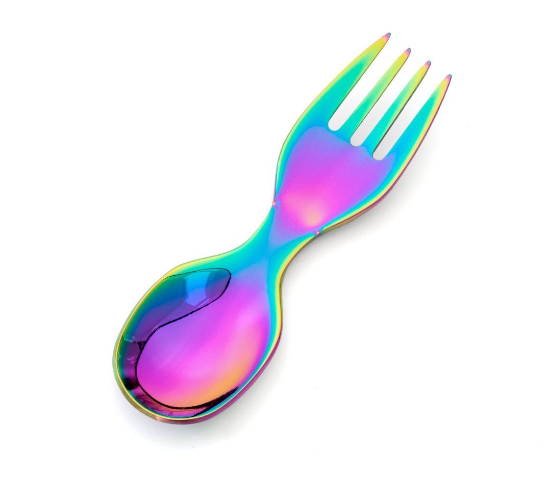 LEKKABOX Campinglöffel Mini Edelstahl Göffel, 10cm - Gabel Löffel Spork klein Kinder Brotdose, Extra klein, nur 10 cm lang – passt in jede Brotdose