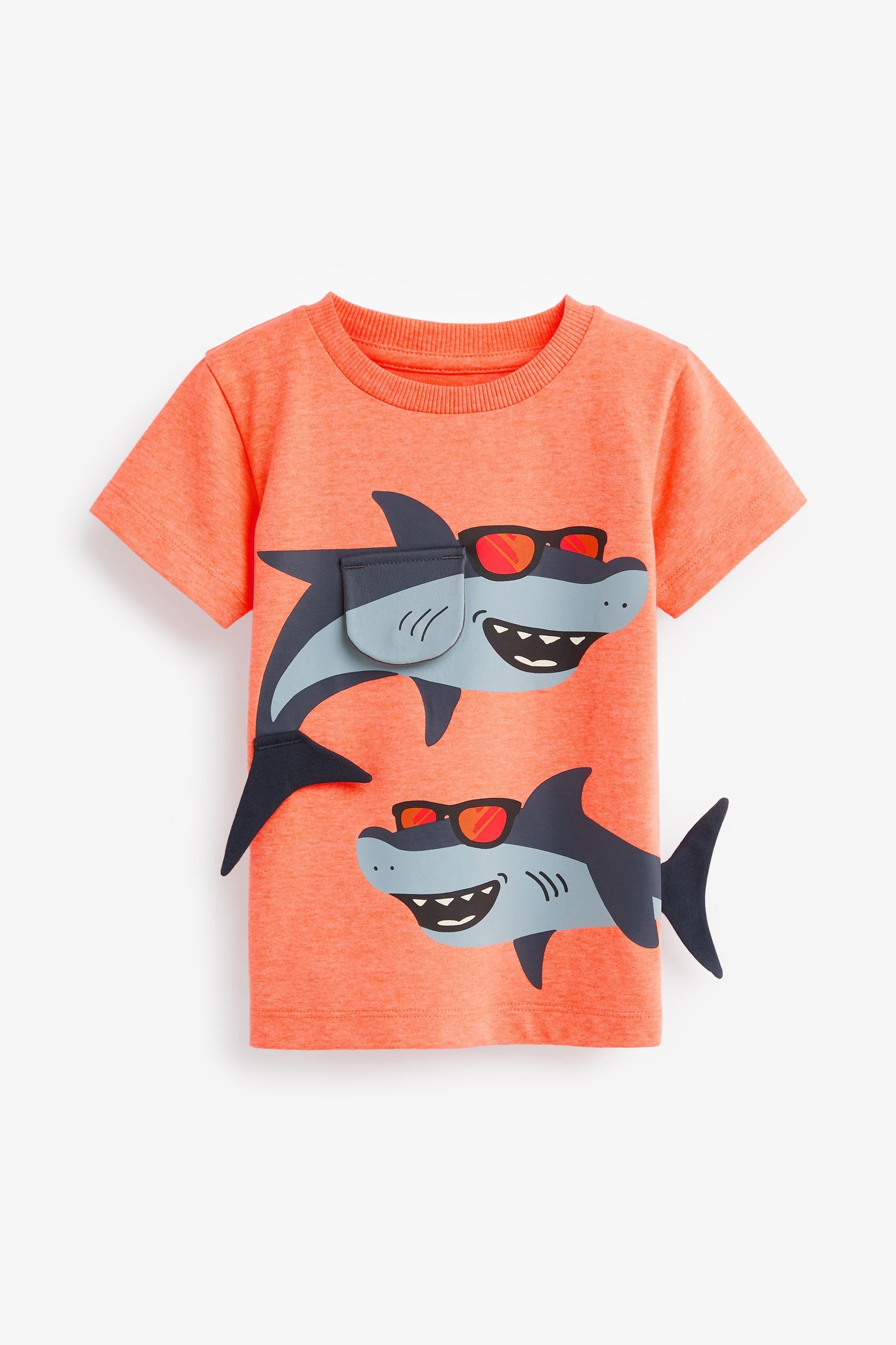 Next T-Shirt Kurzärmelige T-Shirts mit Shark Blue/Pink (3-tlg) Figurenmotiv, 3er-Pack