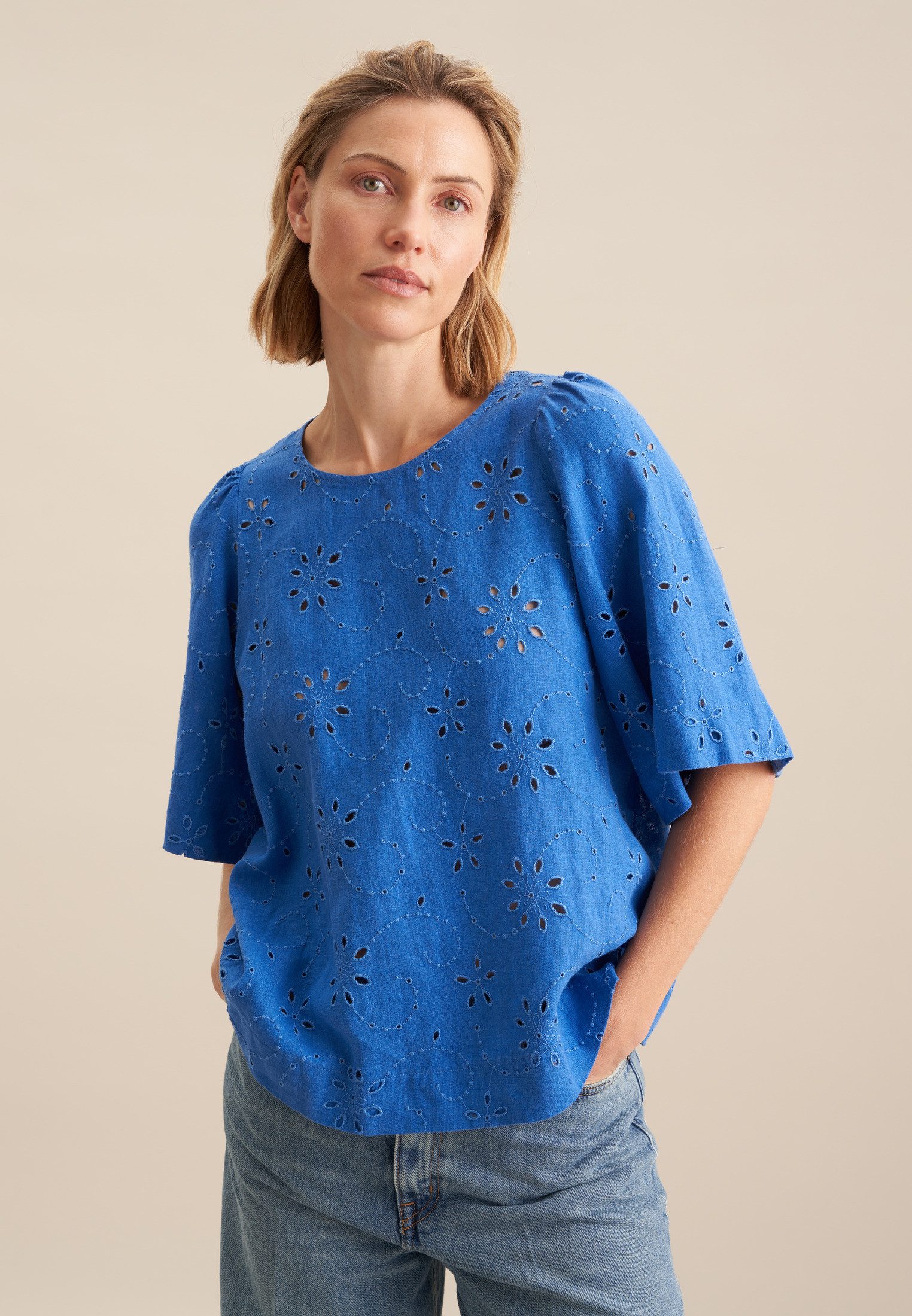 seidensticker Shirtbluse Schwarze Rose 1/2 Rundhals Stickerei