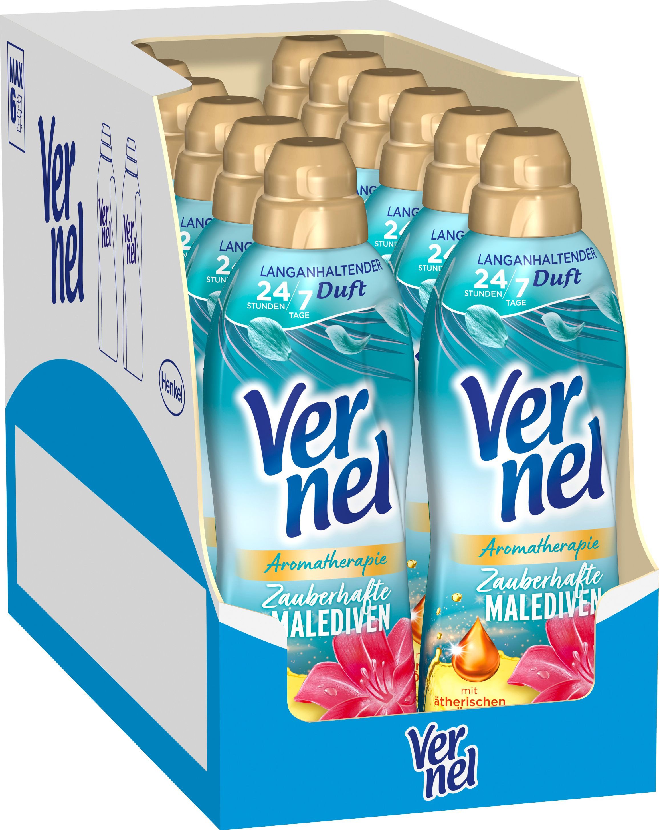 Vernel Aromatherapie Zauberhafte Malediven 12 x 37 WL (444 WL) Weichspüler (Vorratspack, [12-St. mit ätherischen Ölen)