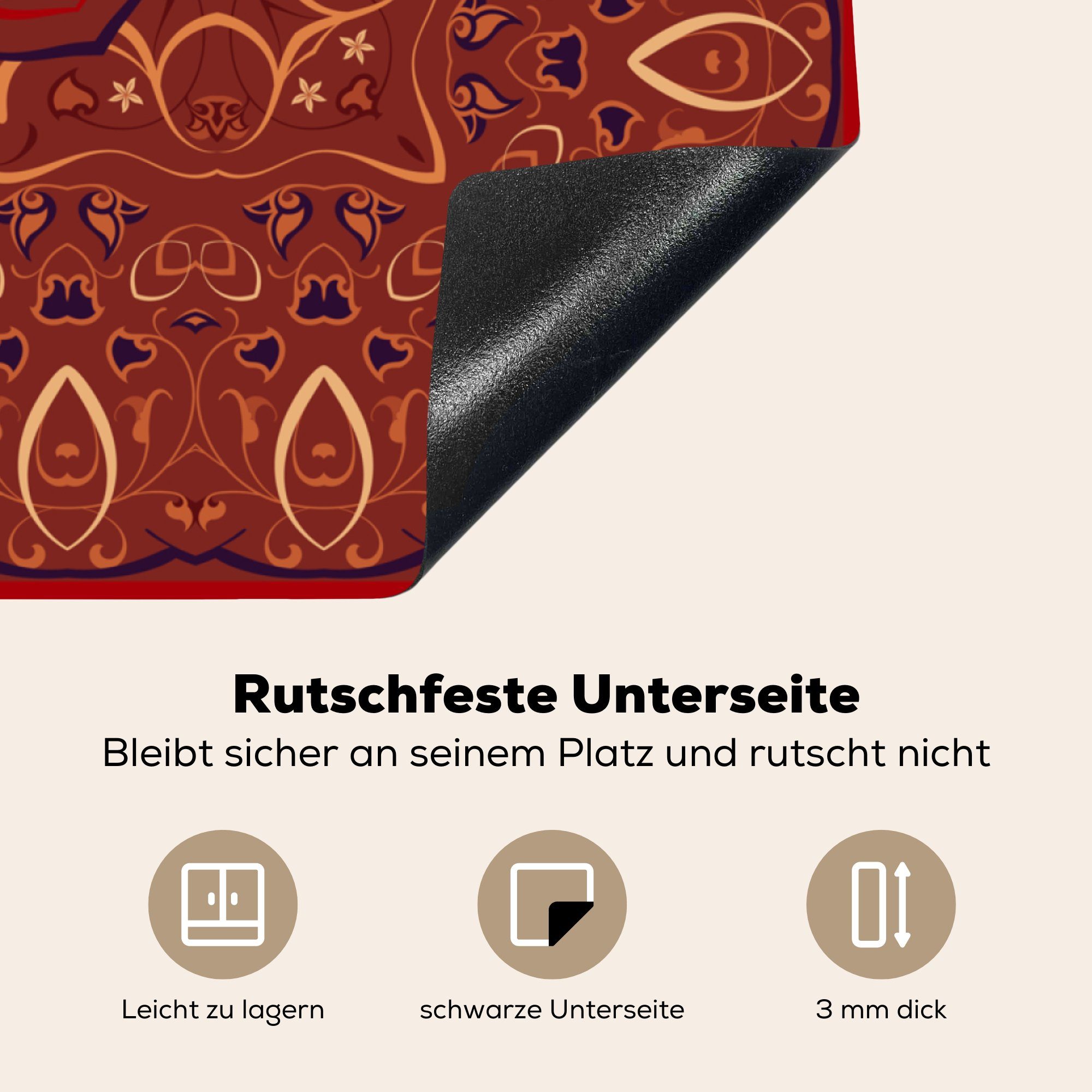 Herdblende-/Abdeckplatte MuchoWow cm, Persischer Muster Teppich Arbeitsplatte - (1 78x78 - Ceranfeldabdeckung, Mandala Vinyl, küche - Rot, tlg), für