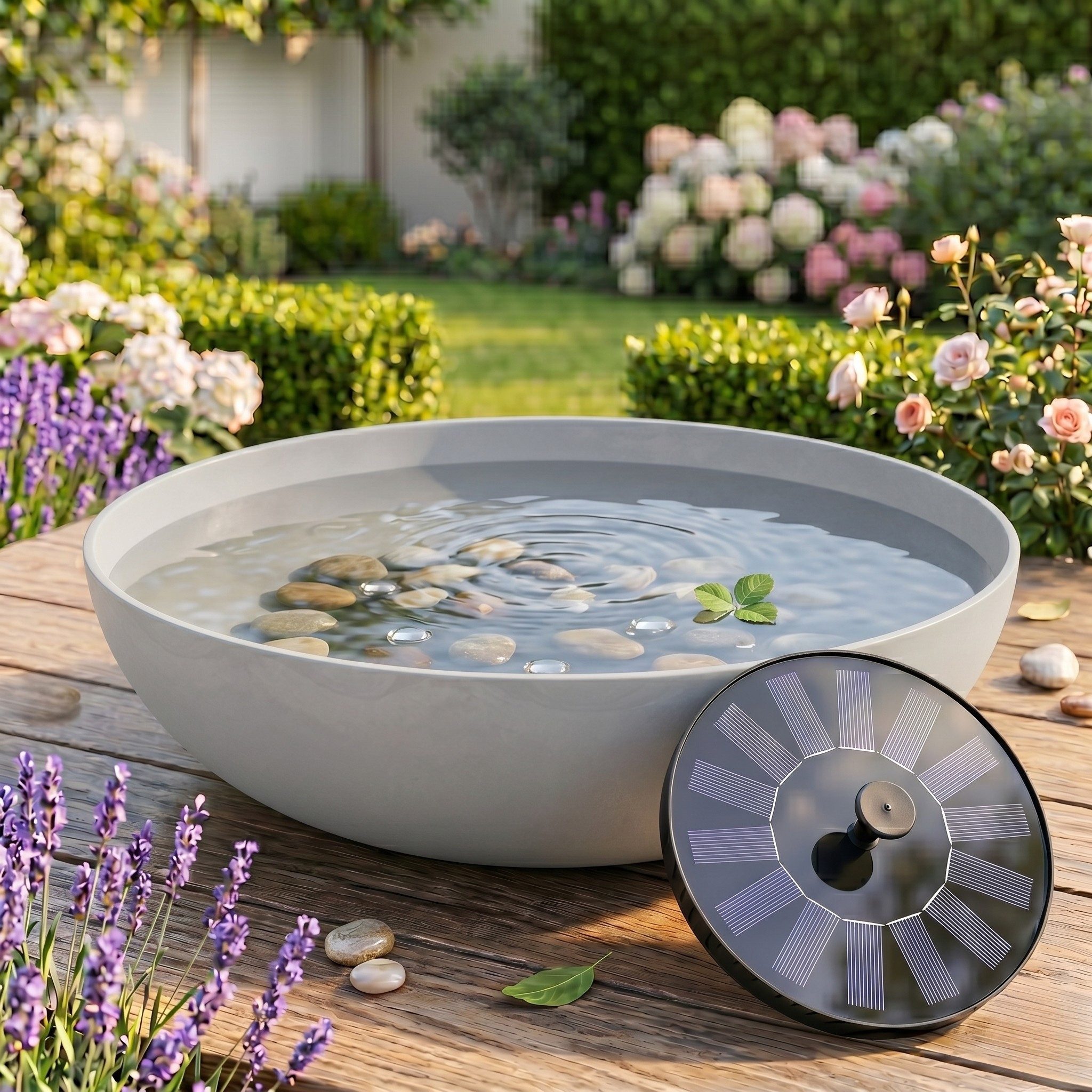 matches21 HOME & HOBBY Wasserspiel Outdoor Solar Brunnen Set 45cm grau, (2 tlg), Große Brunnen-Schale mit Wasserfontäne Garten-Brunnen Wasserspiel