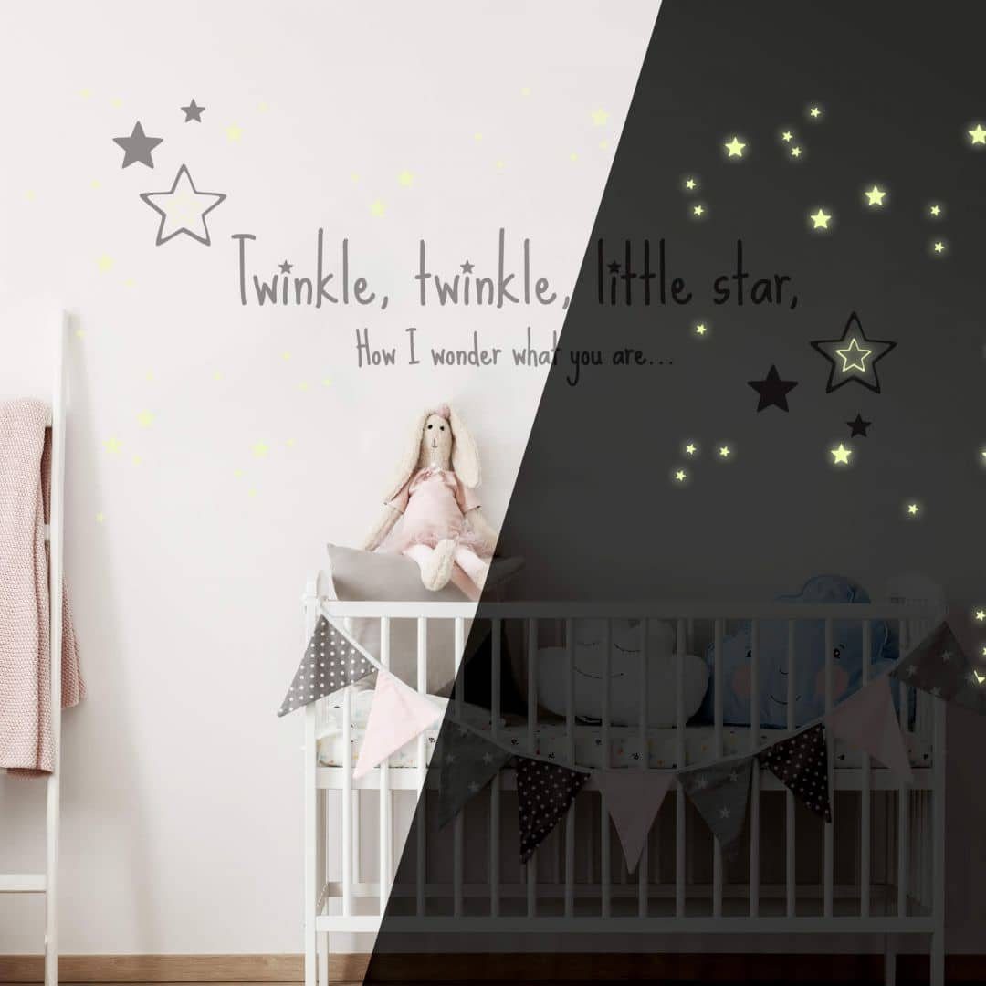 K&L Wall Art Wandtattoo Twinkle little star Leuchtsterne Spruch 140x40cm selbstklebend, Kinderzimmer Leuchtbild