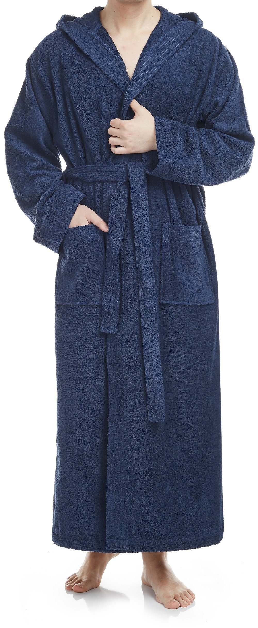Arus Herrenbademantel mit Kapuze, 100% Baumwolle, extra lang, für Spa & Zuh günstig online kaufen