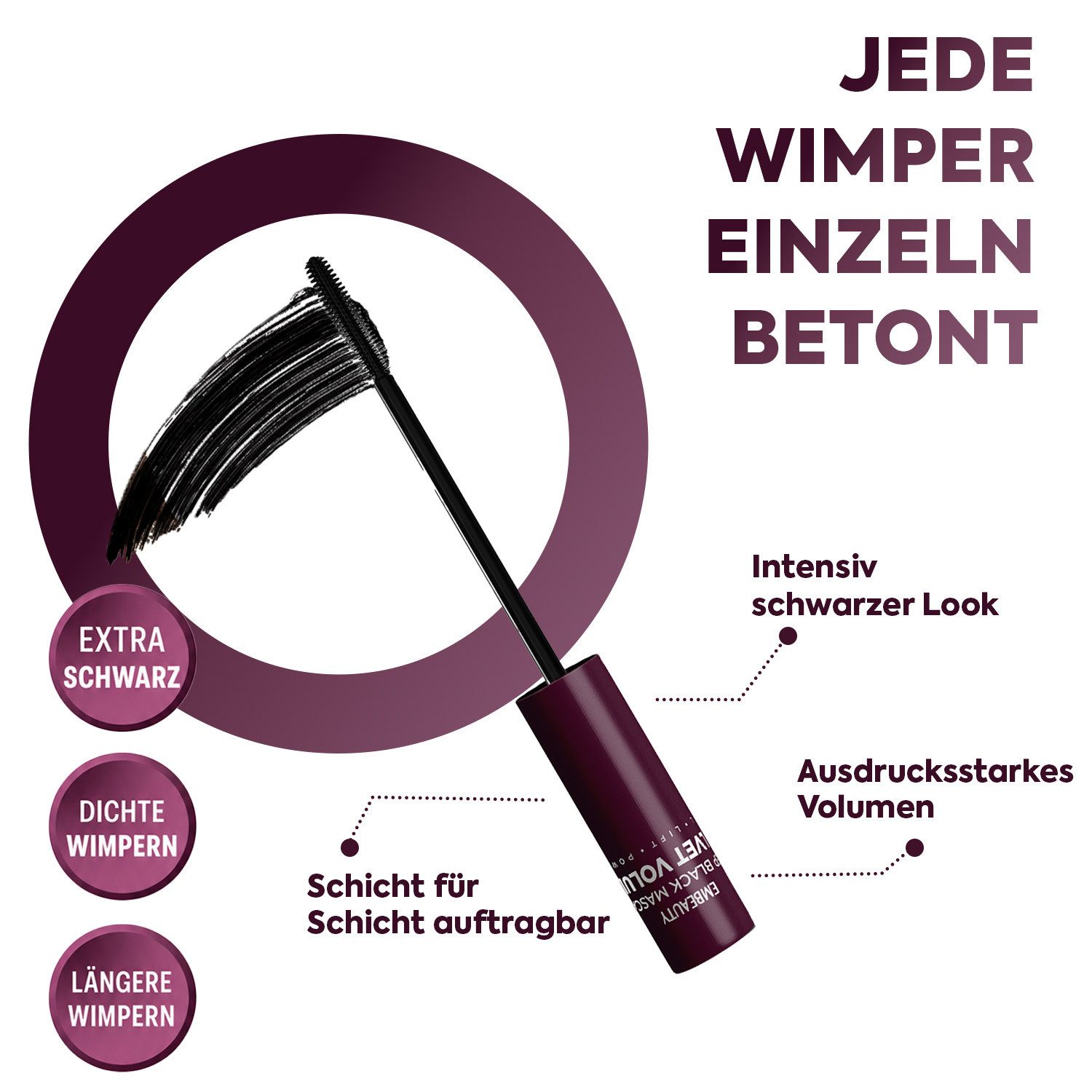 EMBEAUTY Mascara Ultra Black Mascara – Volumen & Länge mit intensiv schwarzer Farbe, Für voluminöse, optisch längere Wimpern
