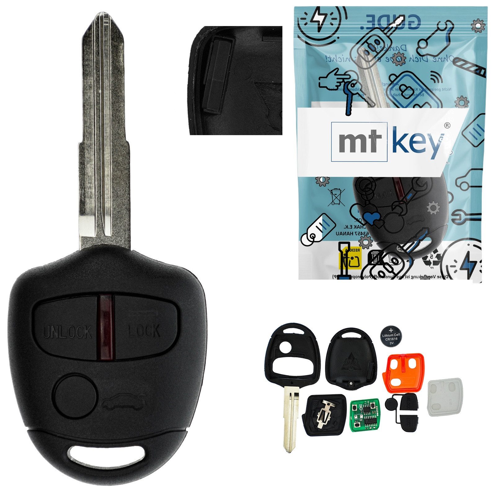 mt-key Schlüsseltasche Auto Funk Schlüssel 434MHZ Fernbedienung MIT8 (Set), für Mitsubishi Grandis (04-12); Lancer VIII CY (07-17); Outlander ...