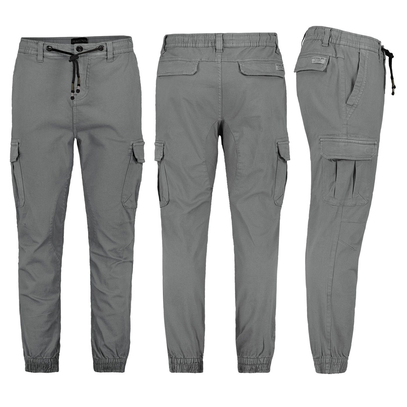 Grau Freizeithose Cargo Chino Hose Elastische Cargohose Herren SUBLEVEL Bündchen Sublevel