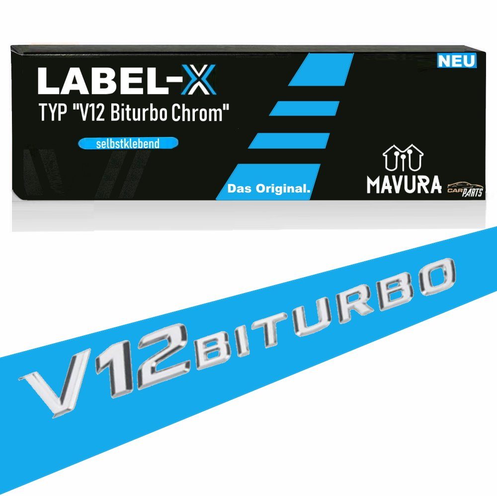 MAVURA Aufkleber LABEL-X V12 Biturbo AMG Chrom Schriftzug Emblem