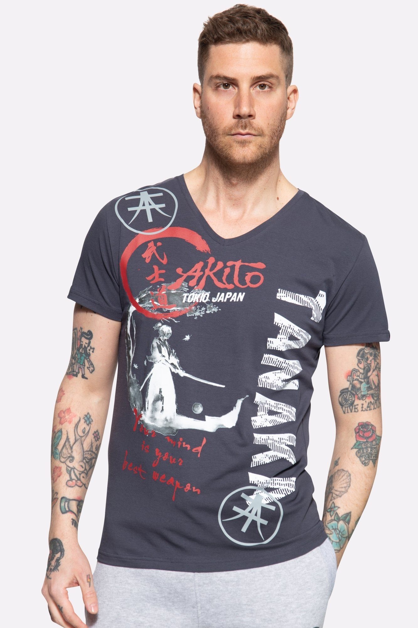 Akito Tanaka T-Shirt Strong mit Print anthrazit