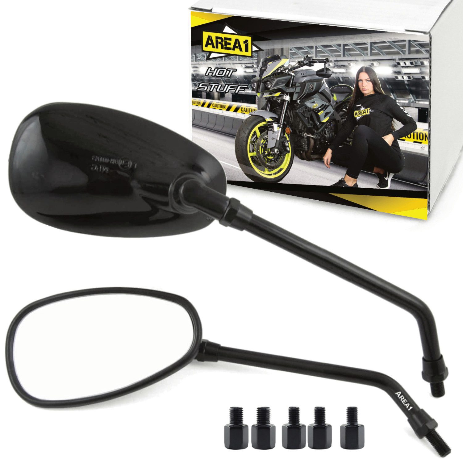 Area1 Motorradspiegel Motorradspiegel Set (E-geprüft, inkl. 5 Adapter)