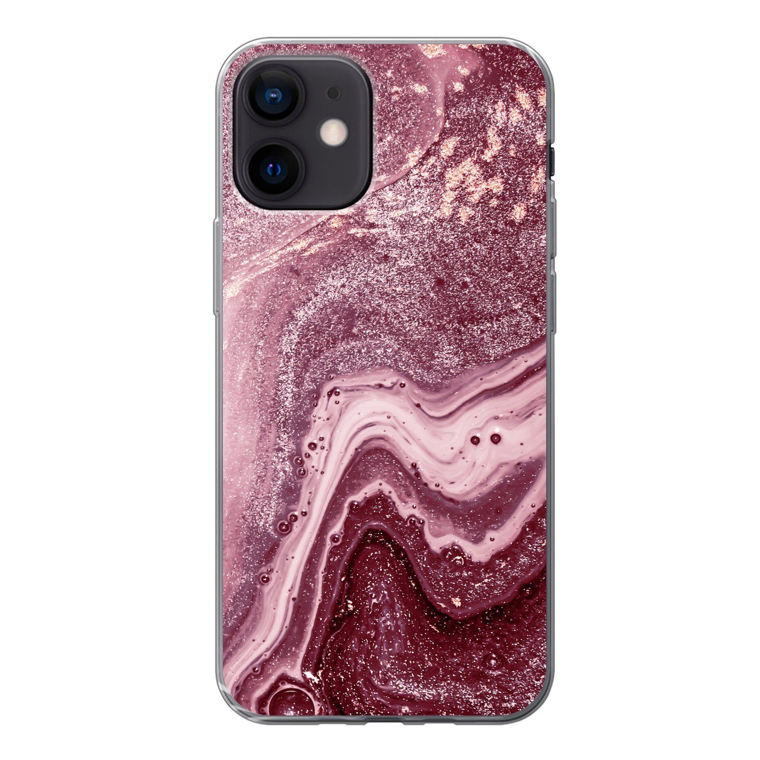 MuchoWow Handyhülle für Apple iPhone 12 Naturstein - Rosa - Glitter, Smartphone-Bumper, Print, Handy Schutzhülle Dünn