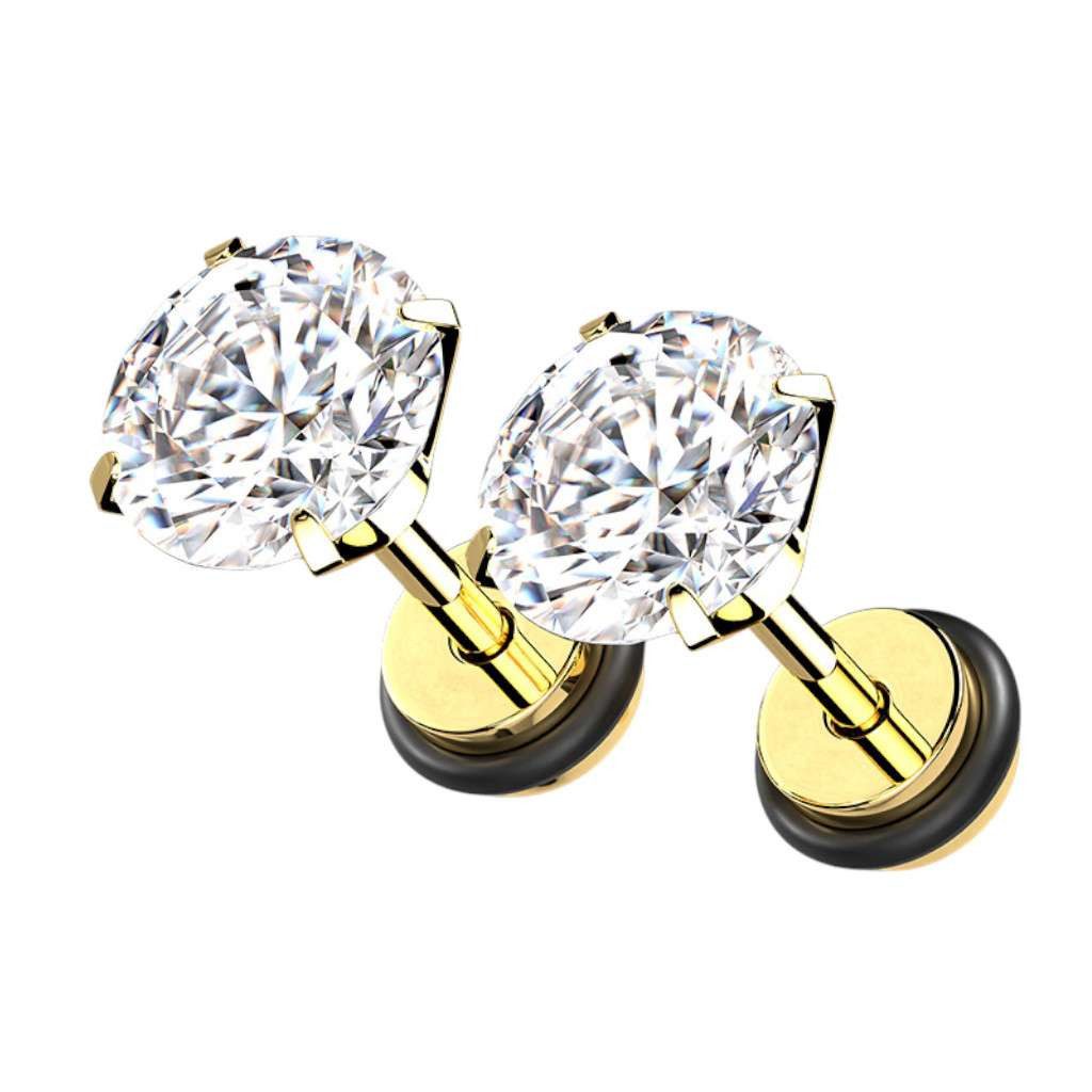 Taffstyle Fake-Ear-Plug Fake Plug Piercing Ohrstecker Paar mit Zirkonia Kristall Innengewinde (Moderne Fake Plugs aus Chirurgenstahl mit klarem Zirkonia Stein)