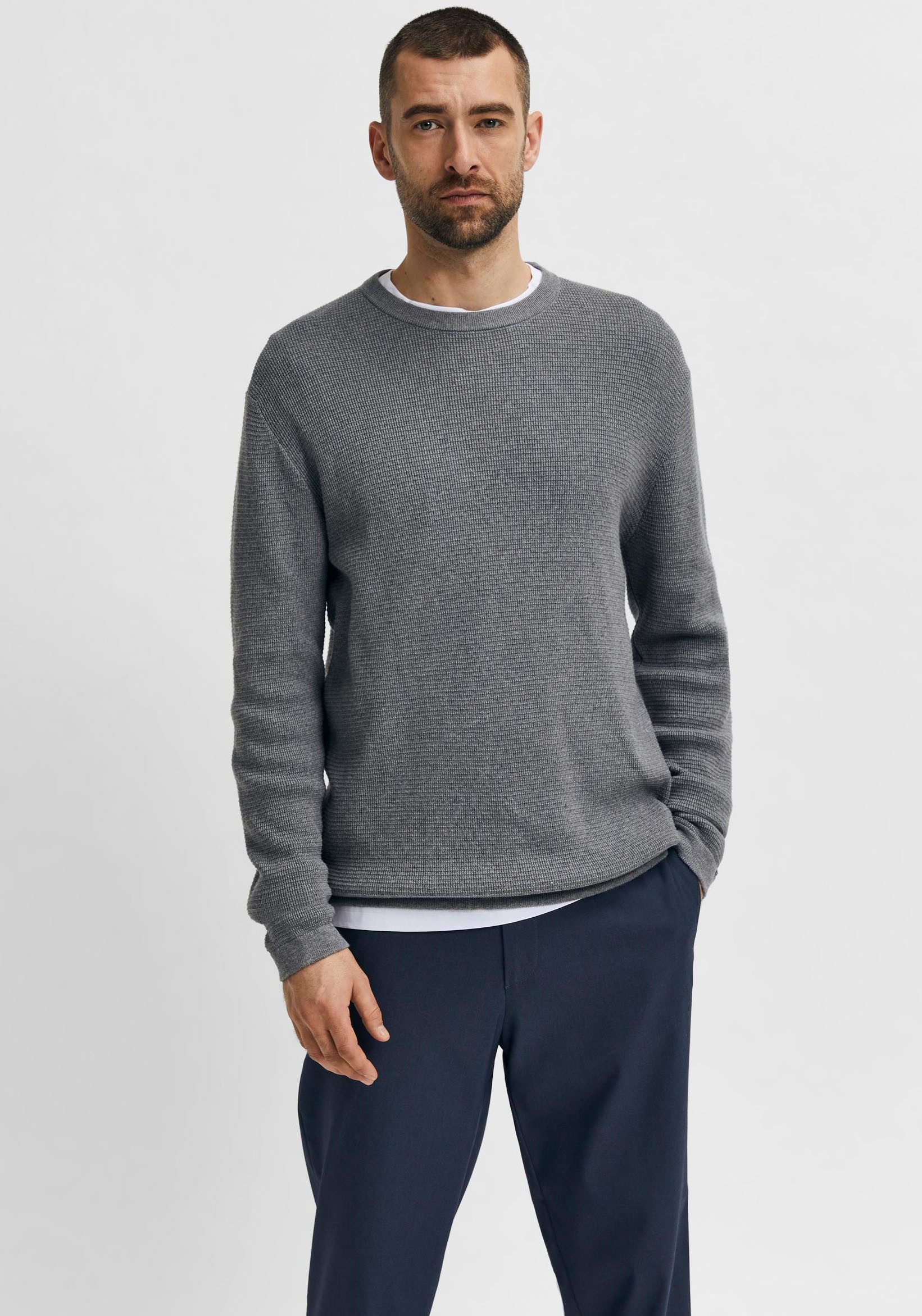 SELECTED HOMME Rundhalspullover ROCKS KNIT CREW NECK