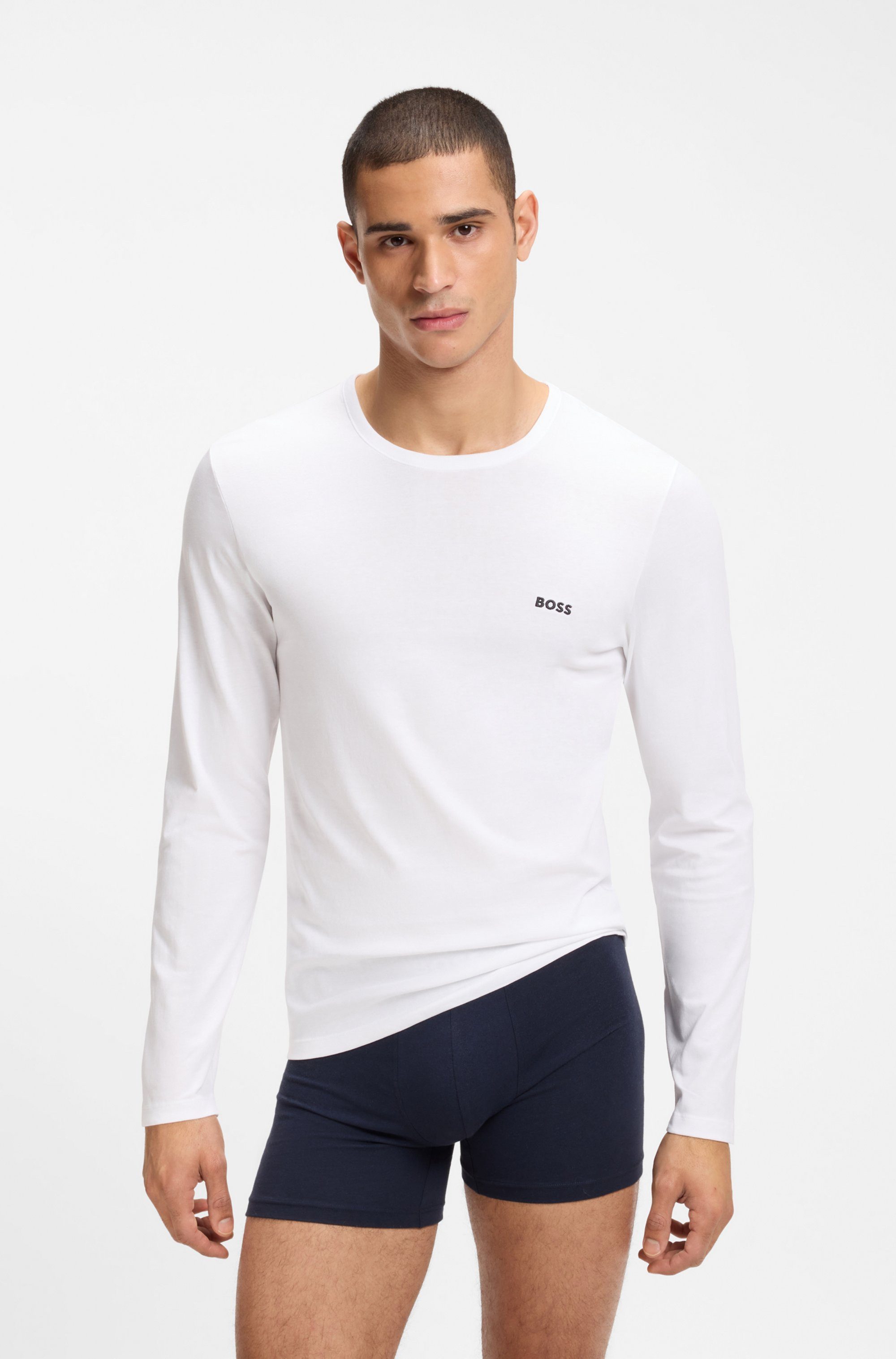 BOSS Langarmshirt longsleeve-Shirt R-Neck Classic COTTON 3pcs/pack (3-tlg) mit BOSS Logo-Schriftzug