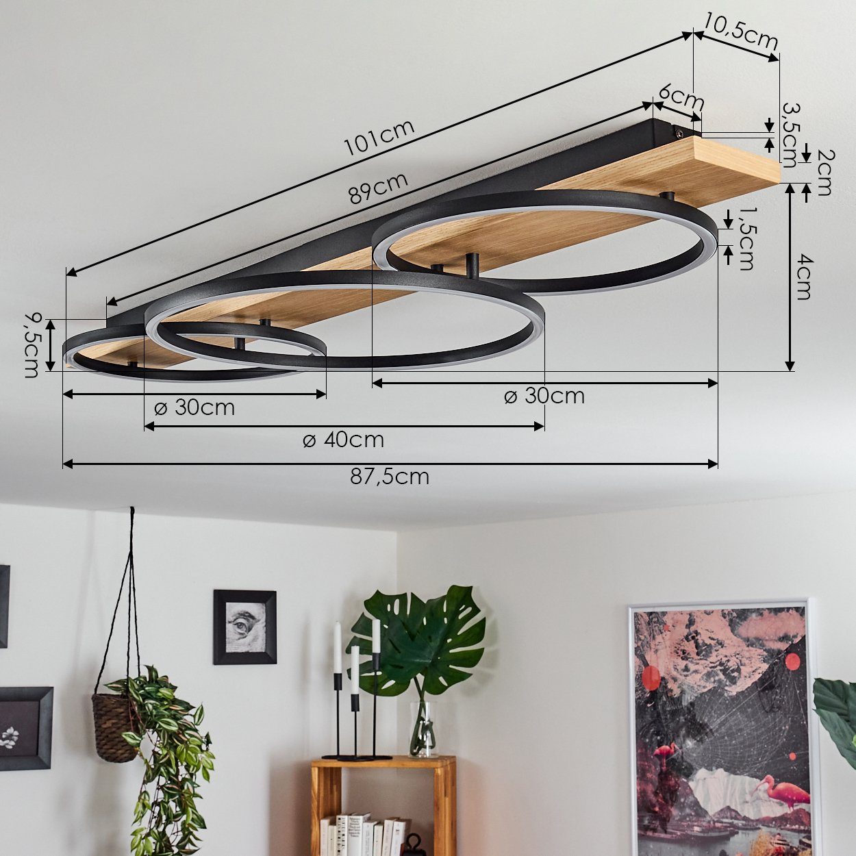 hofstein Deckenleuchte Holz LED Decken Lampen Flur Strahler Wohn Schlaf Zimmer Beleuchtung – Bild 4 von 5
