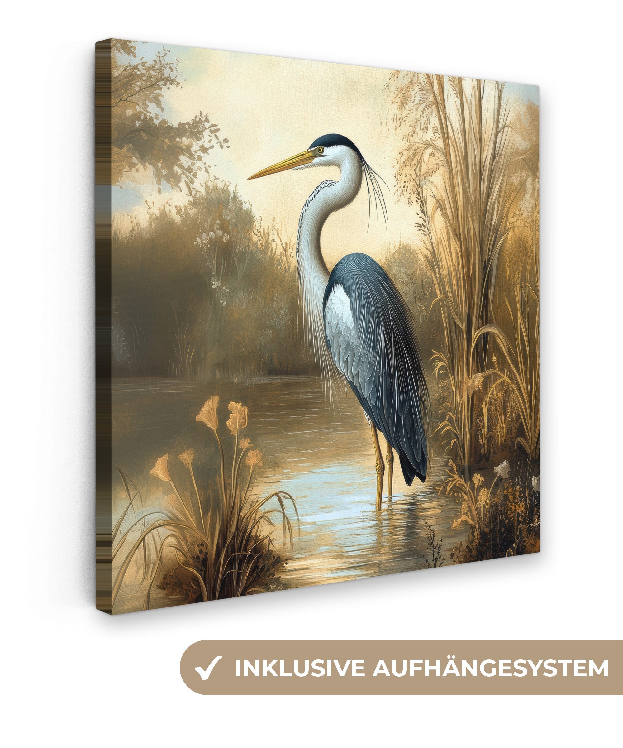 OneMillionCanvasses® Leinwandbild Reiher - Wasser - Pflanzen, Fotodruck (1 günstig online kaufen