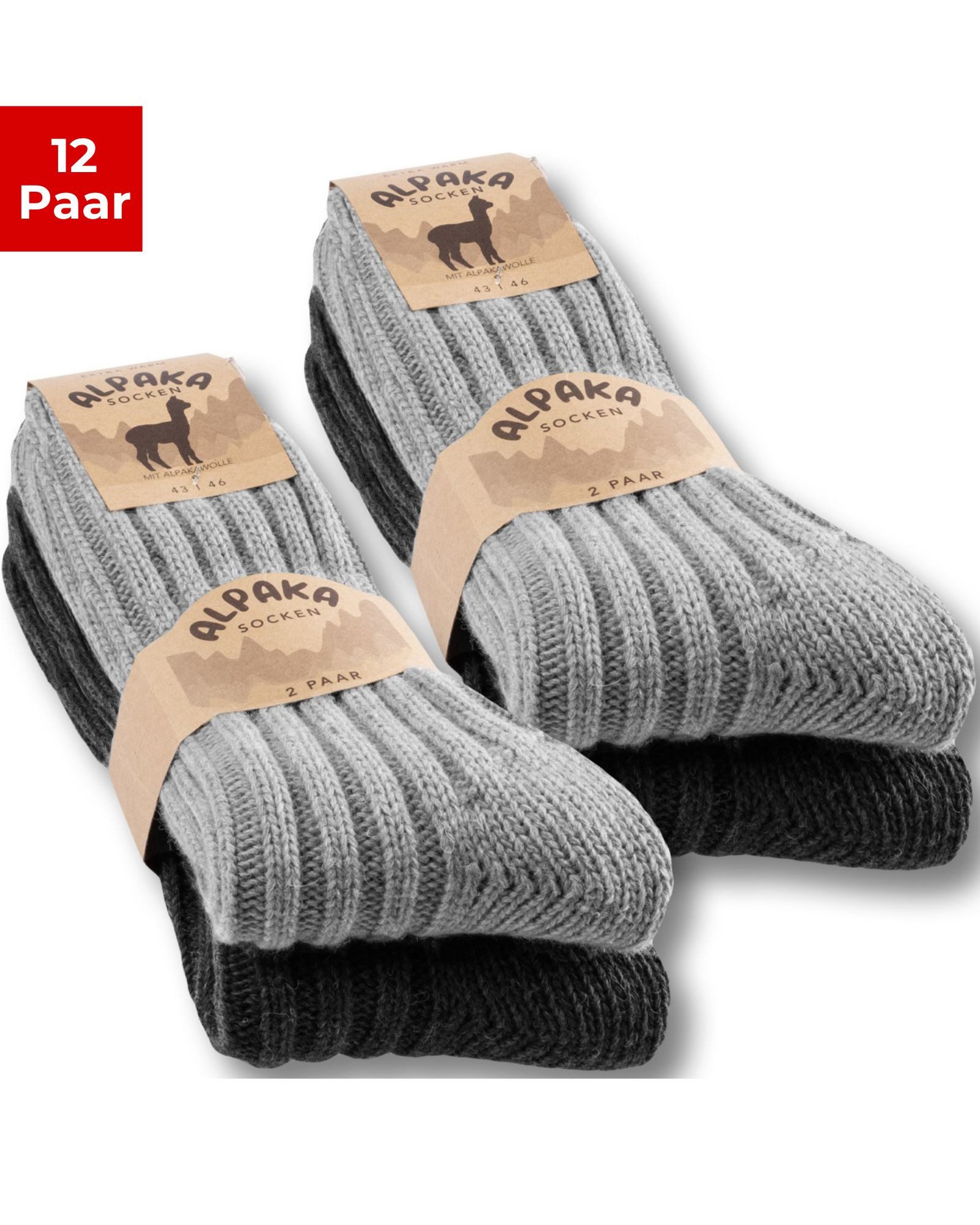 sockenkauf24 Norwegersocken Alpaka Socken warme Wintersocken Wollsocken Damen & Herren (12-Paar)