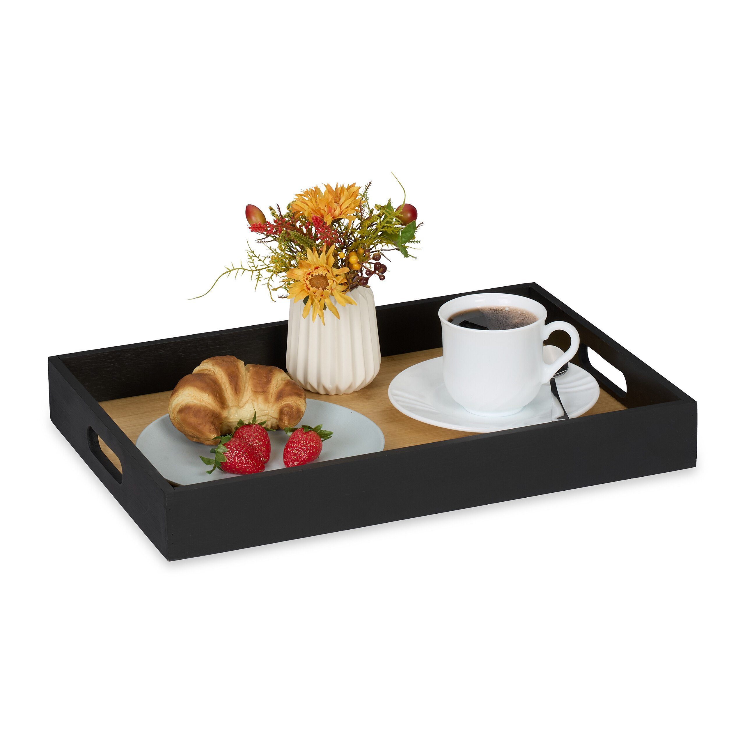 relaxdays Tablett Rechteckiges Tablett aus Bambus, Bambus, (1-tlg)