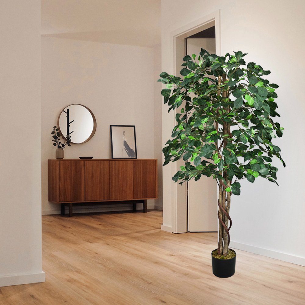 Kunstbaum Künstliche Pflanze Kunstlicher Baum Kunstbaum mit Echtholz 125 cm Schefflera, Decovego, Höhe 125 cm – Bild 4 von 5