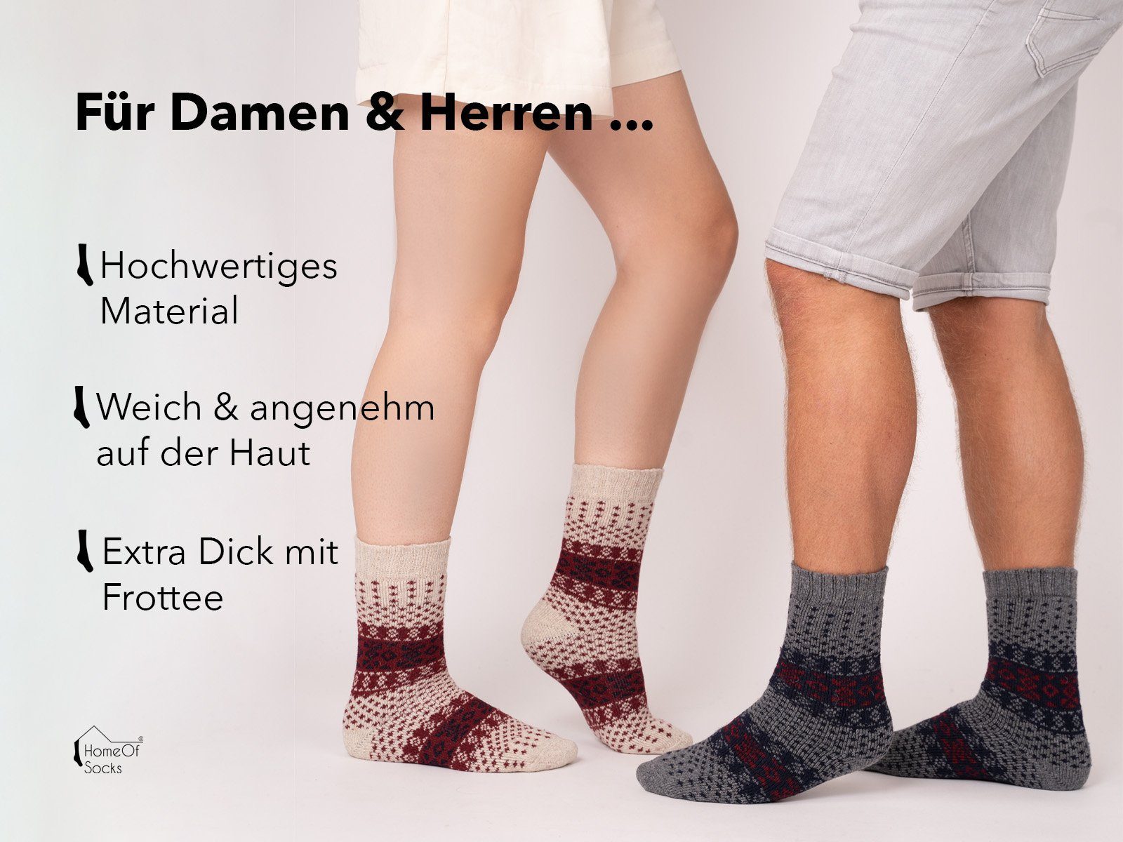 HomeOfSocks Socken Hygge Socken Dick Hohem Herren Für Wollanteil Grau Damen & mit In Bunten Mit Warm 45% Socken Hyggelig Wolle Design Dicke
