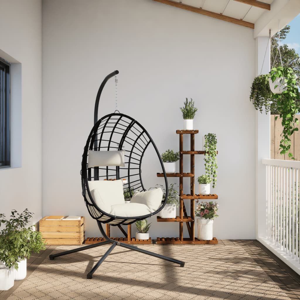 vidaXL Hollywoodschaukel Hängesessel Ei-Design mit Ständer Beige Rattan und Stahl, 1-Sitzer, 1 tlg.