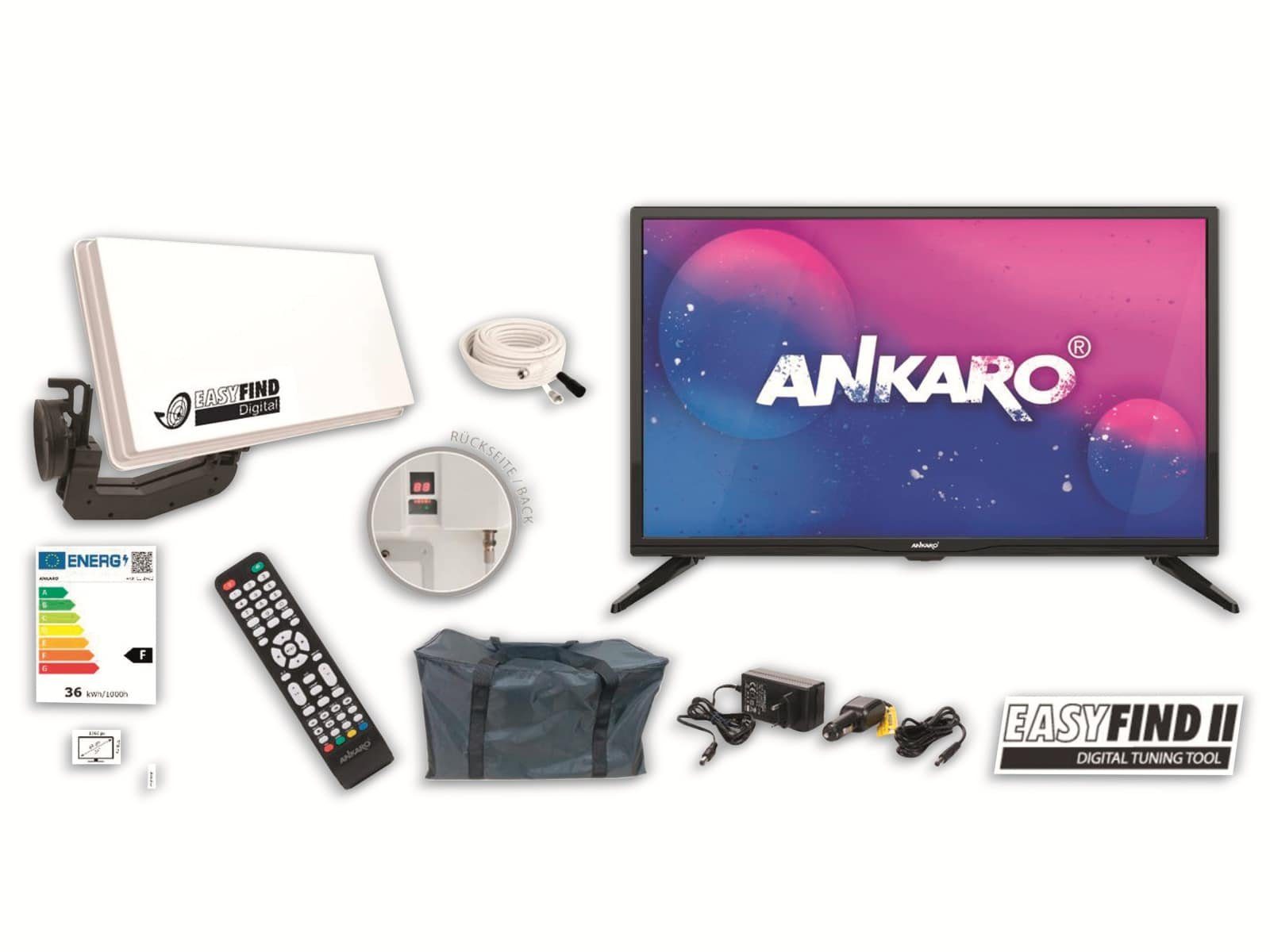 EasyFind Traveller Kit II TV Camping Set 24" (HD Ready, DVB-T2/S2/C, Camping Sat-Anlage
