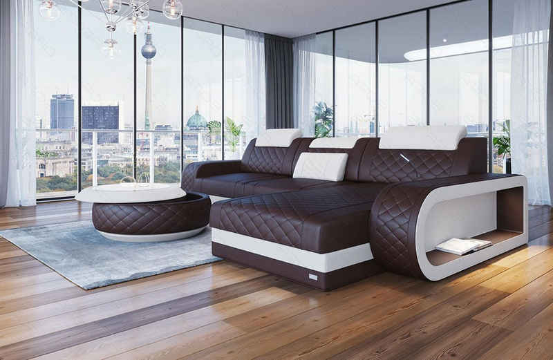 Sofa Dreams Ecksofa Ledersofa Berlin L Form Mini Couch mit LED, Designersofa, Sofa aus Eigenproduktion
