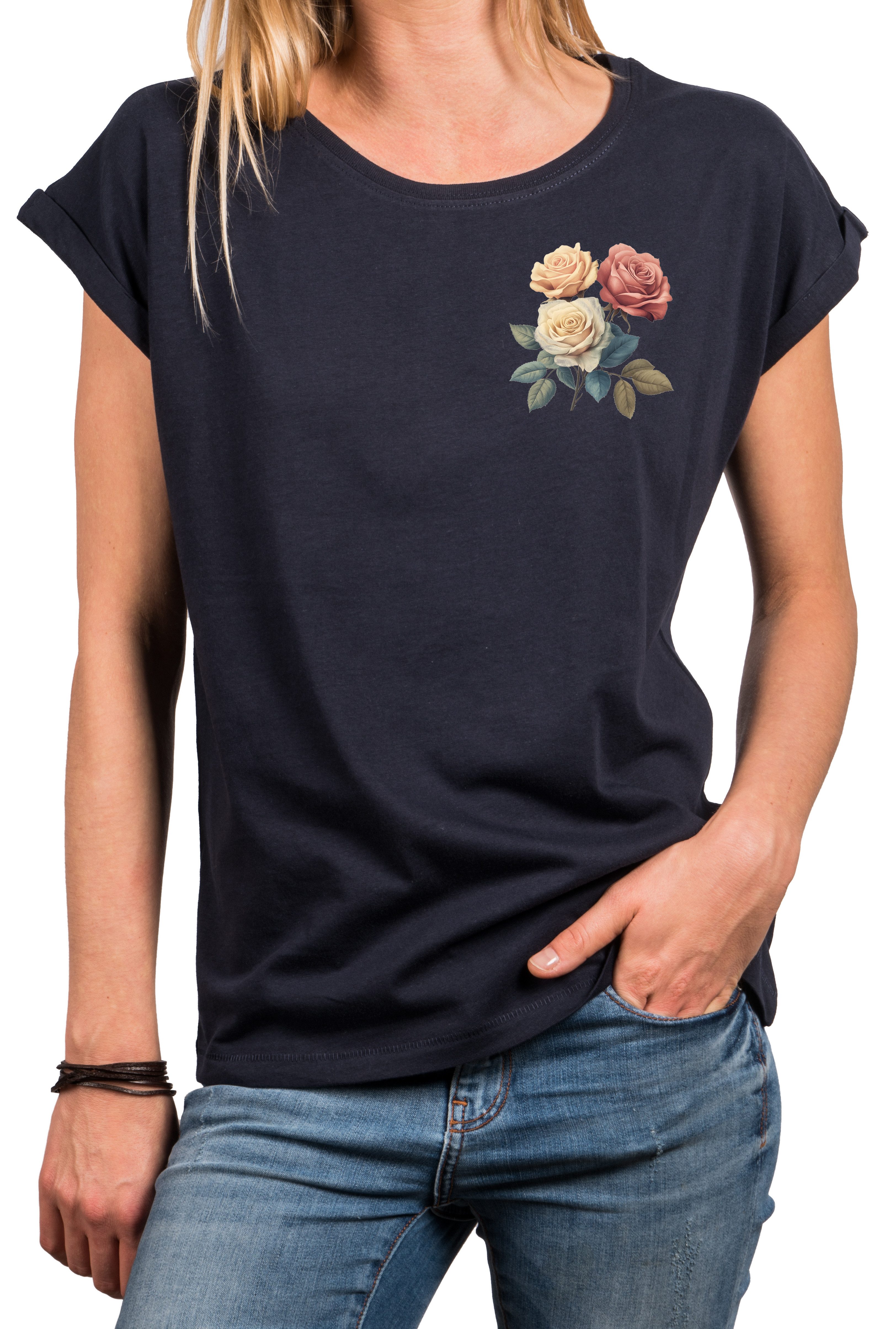 Print-Shirt mit Rosenmotiv Damen Top Rosendruck Aufdruck Rose