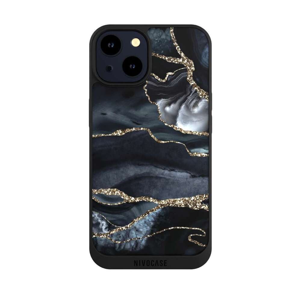 NIVOCASE Handyhülle Glitzer Look Marmor Trends Dark marble gold Glitter look, Apple iPhone 14 Handyhülle Hülle NIVOpure Case Schwarz