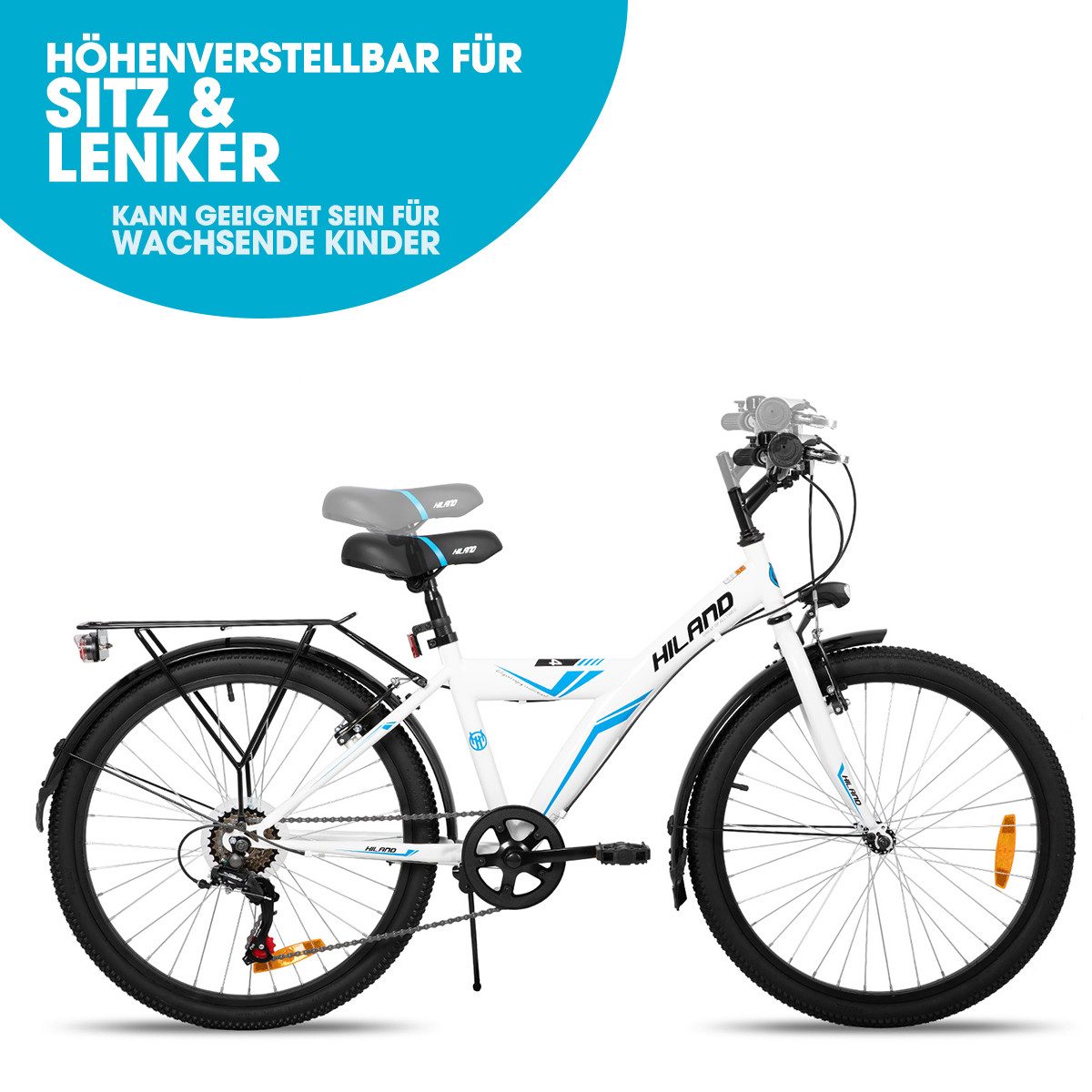 HILAND Kinderfahrrad Sentry+ 20 24 Zoll Mountainbike, MTB für Kinder Jungen Mädchen, mit 6 Gang Schaltung, Gepäckträger, Kotflügel, Fahrradklingel,V Bremse