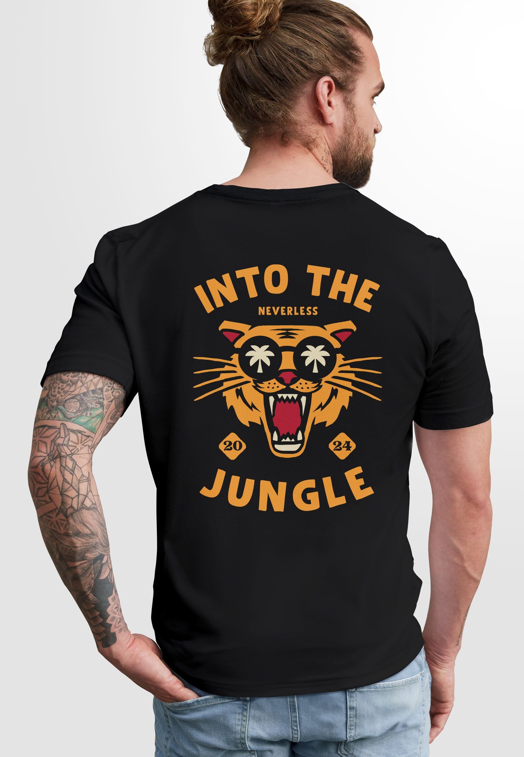 Neverless Print-Shirt Herren T-Shirt Backprint Tiger günstig online kaufen