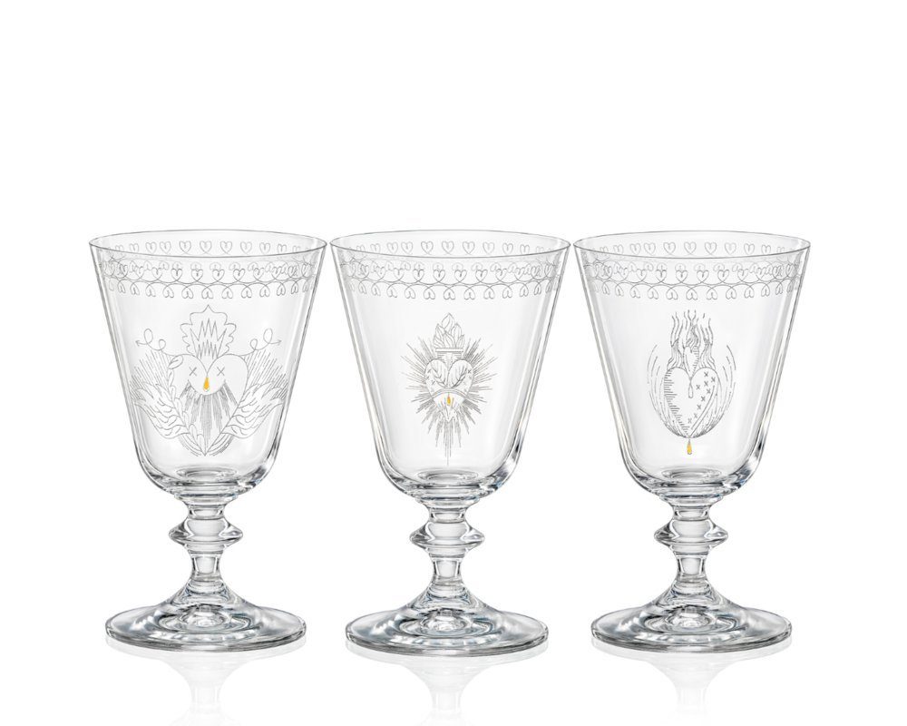 Crystalex Weinglas Weingläser Bella Nitro Kristallglas 260 ml 6er Set, Kristallglas, eingraviertem Herz Dekor, Goldträne, je Dekor zwei Stück, Bohemia