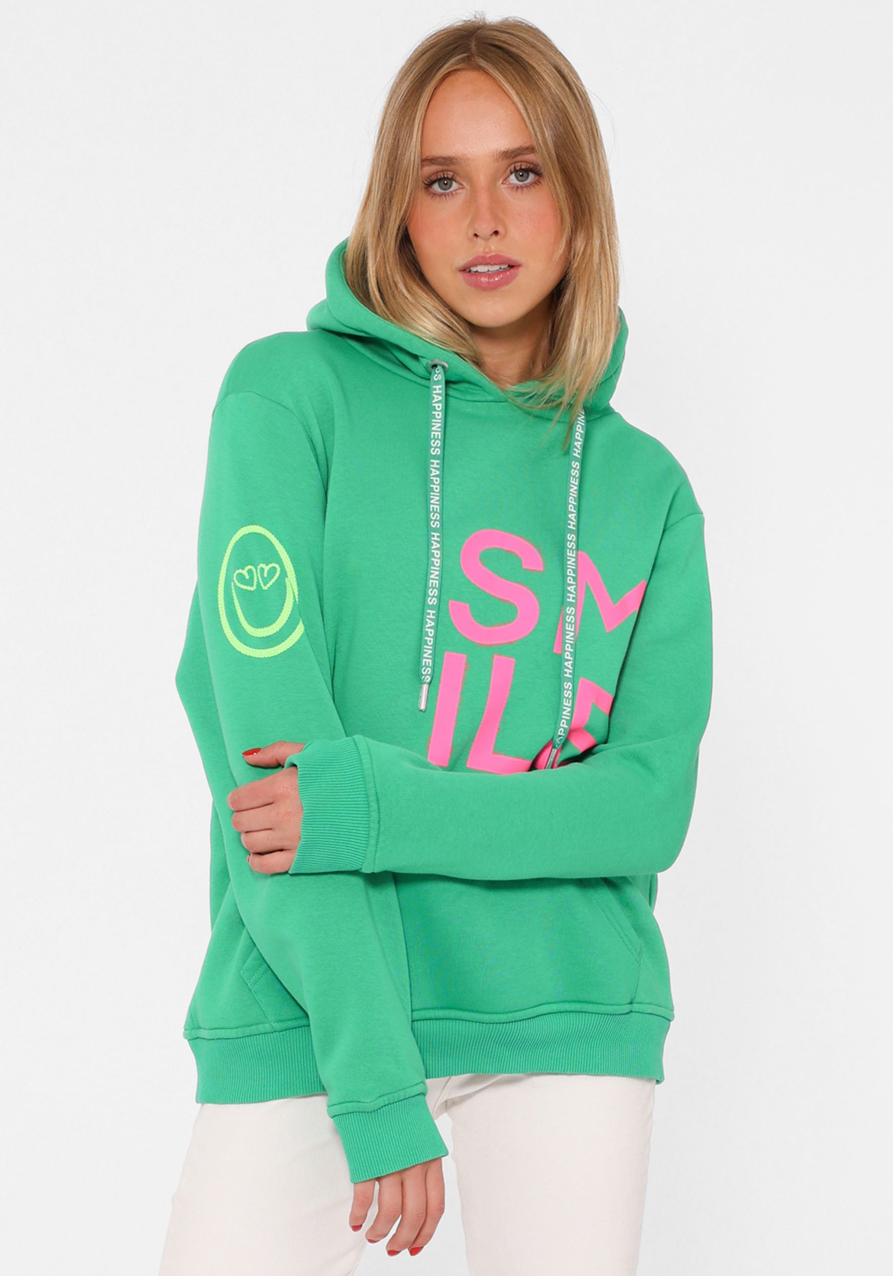 Zwillingsherz Hoodie "Alissa" Langarm, Kapuze, Neon-Details, Kordelzug, Fro günstig online kaufen