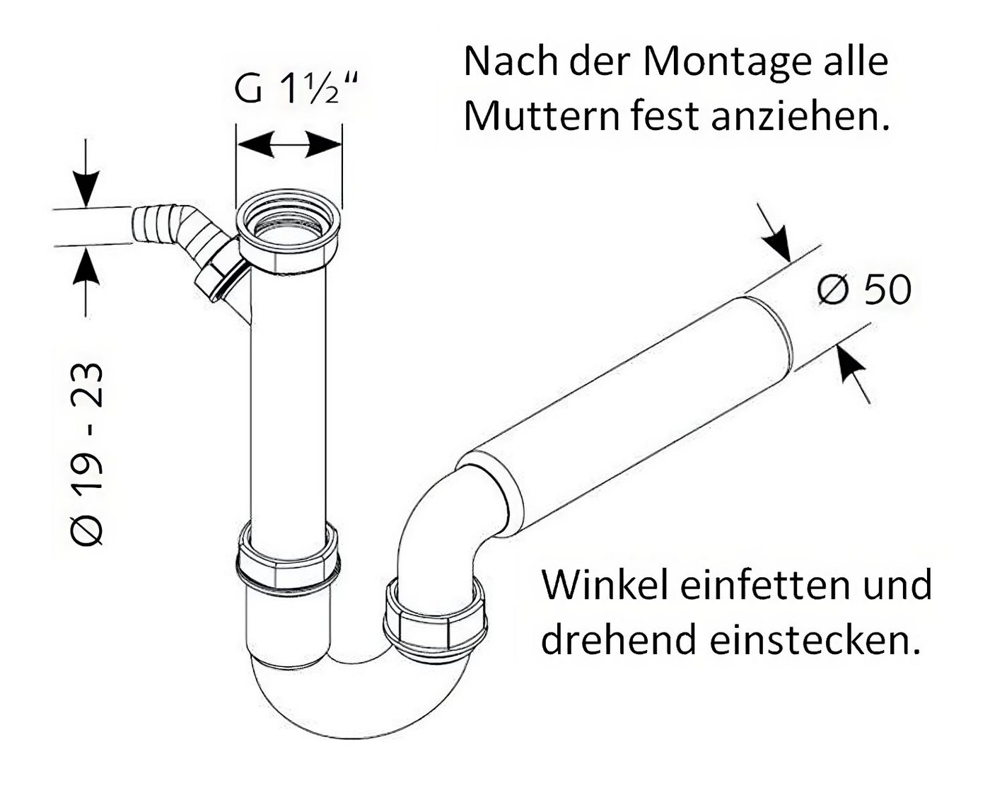 Thumbnail - keenberk Siphon TG Röhren-Siphon mit Geräteanschluss Weiß Kunststoff Ablaufbogen 90°