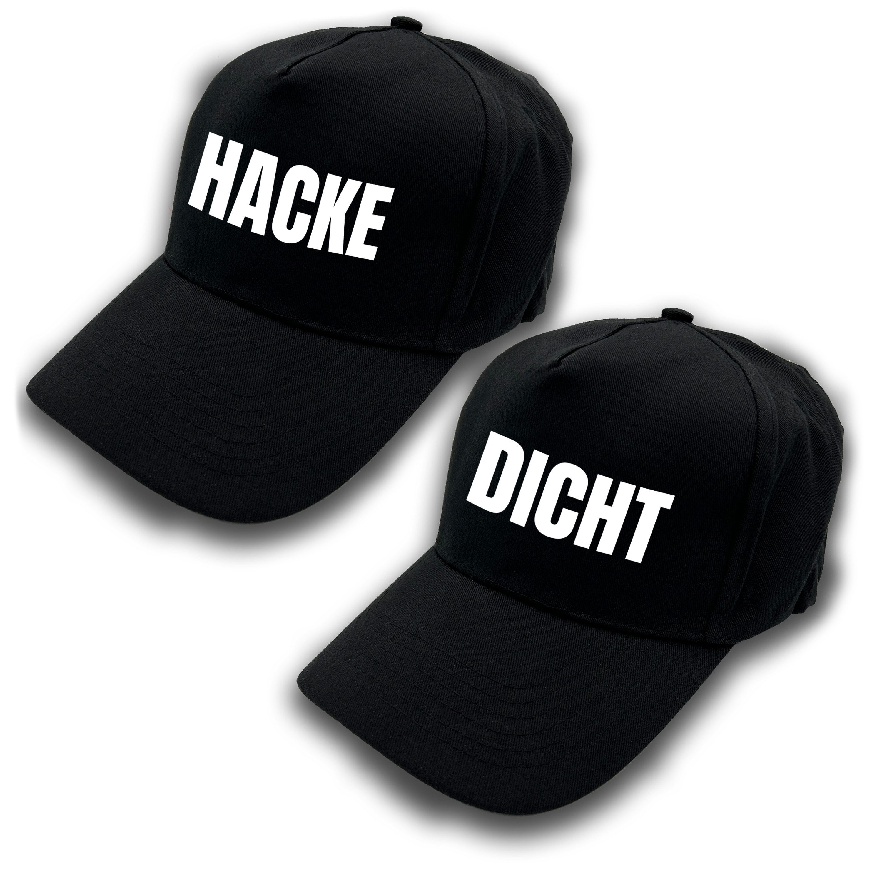 Herzbotschaft Baseball Cap 2er Set Schirmmützen mit Spruch HACKE - DICHT One Size durch verstellbaren Klettverschluss