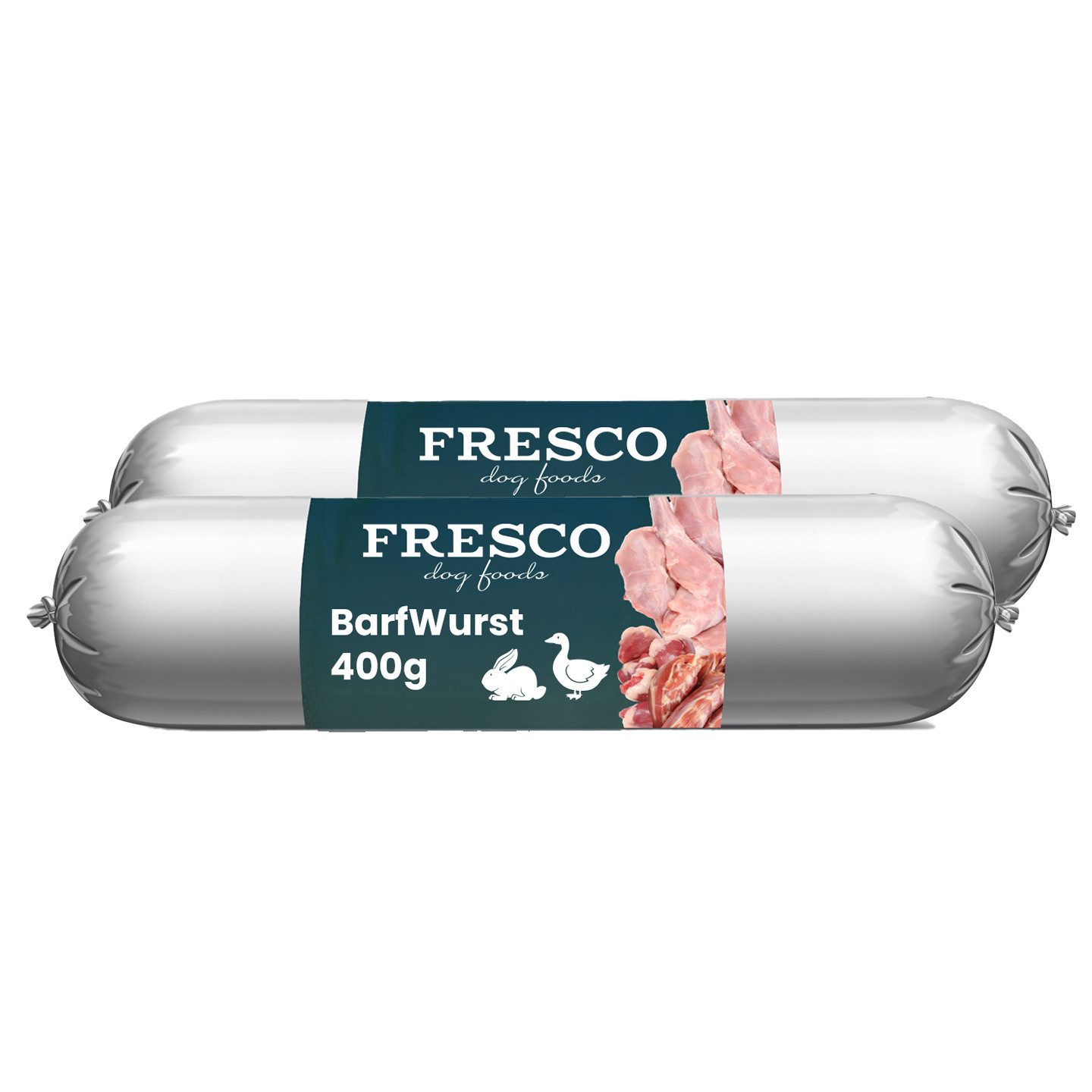 Fresco Dog BARF Hundewurst schnittfest Ente mit Kaninchen I 2 x 400g, Nassfutter für: Hunde, 99% Frischfleisch, getreidefrei & vitaminreich