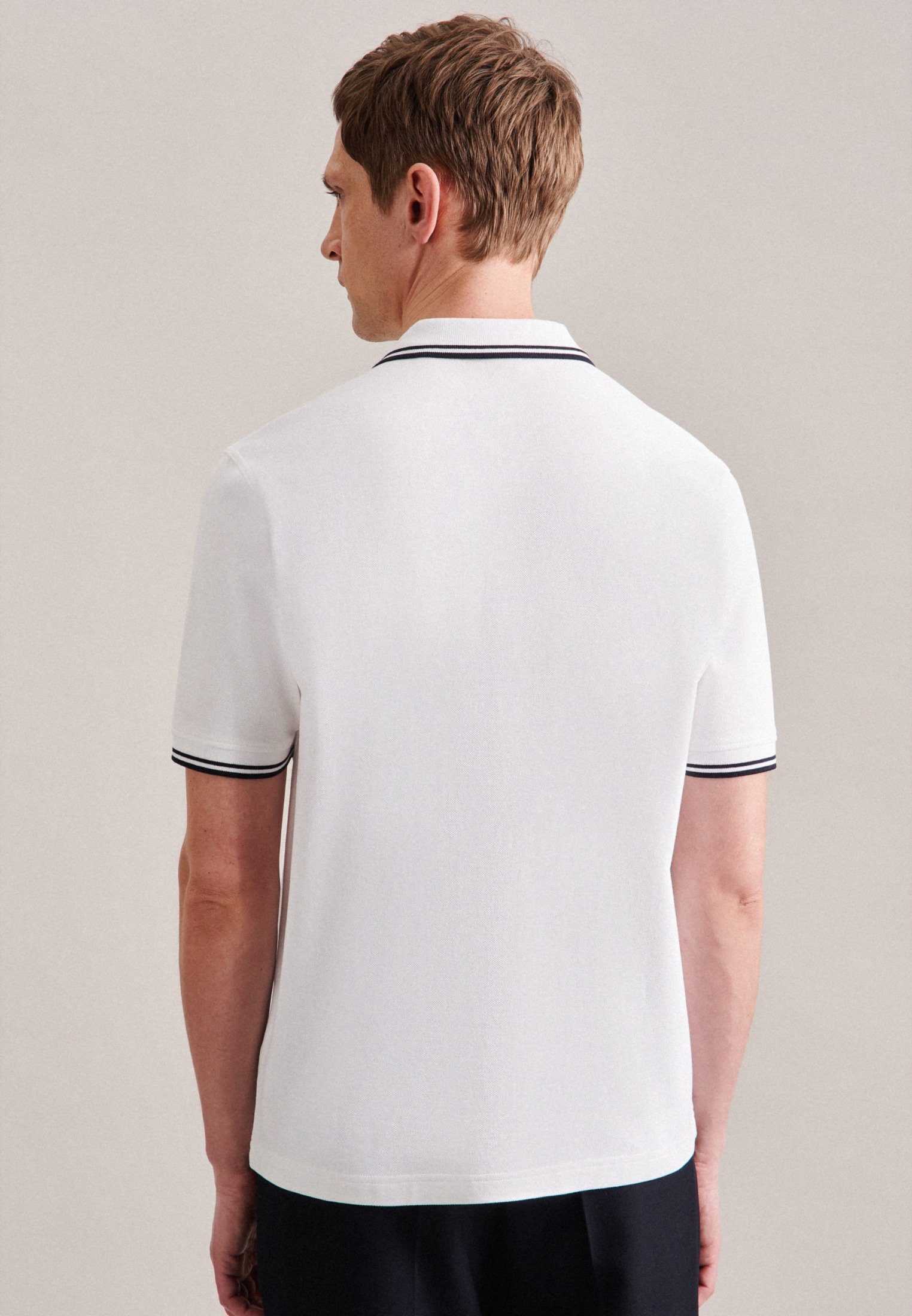 seidensticker Poloshirt Regular Kurzarm Uni Kragen Weiß