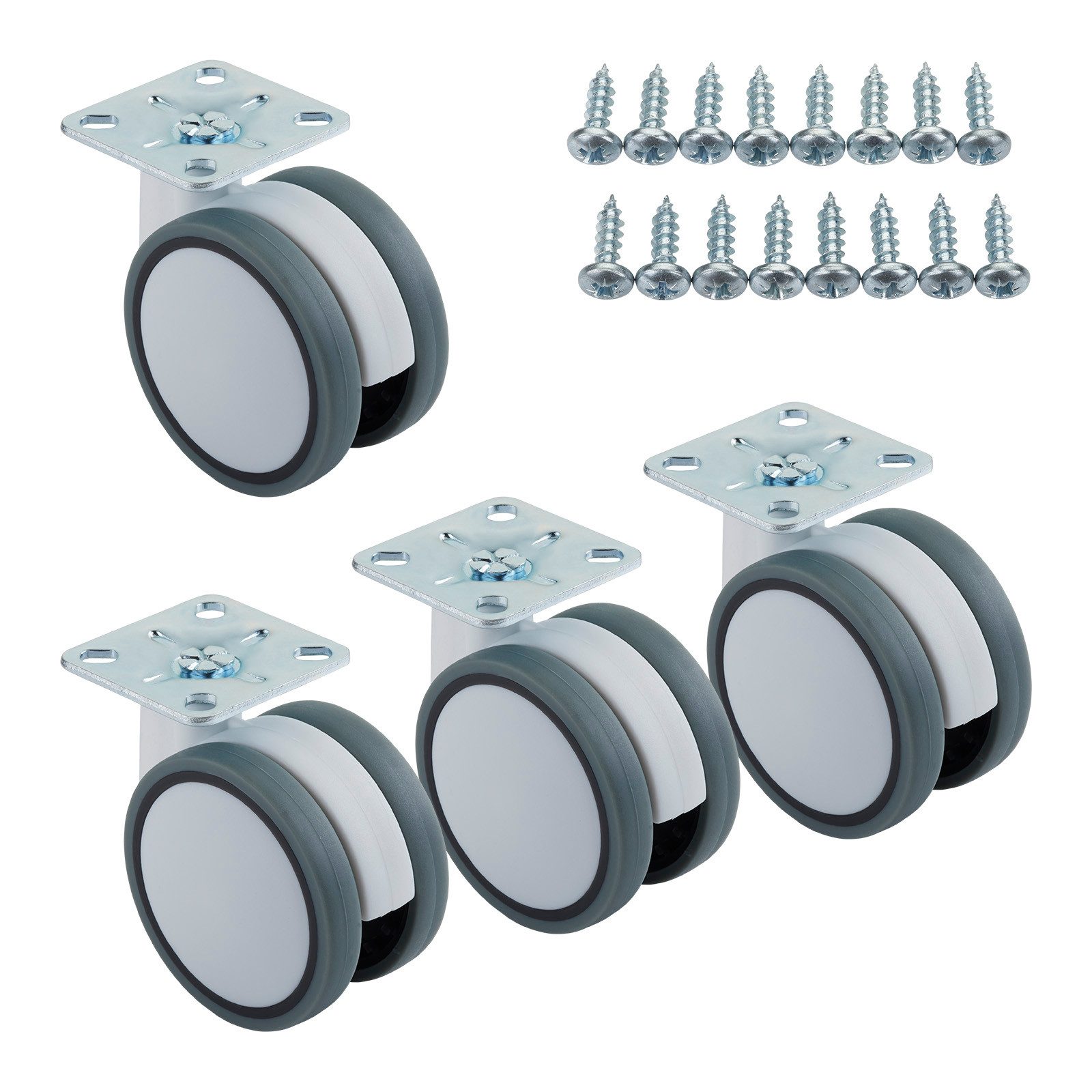 SO-TECH® Möbelrolle Hamm Ø 63 mm, Höhe 74,5 mm, Anschraubplatte 47 x 47 mm, belastbar bis 35 kg je Rolle, weiß/grau, 4 Stück