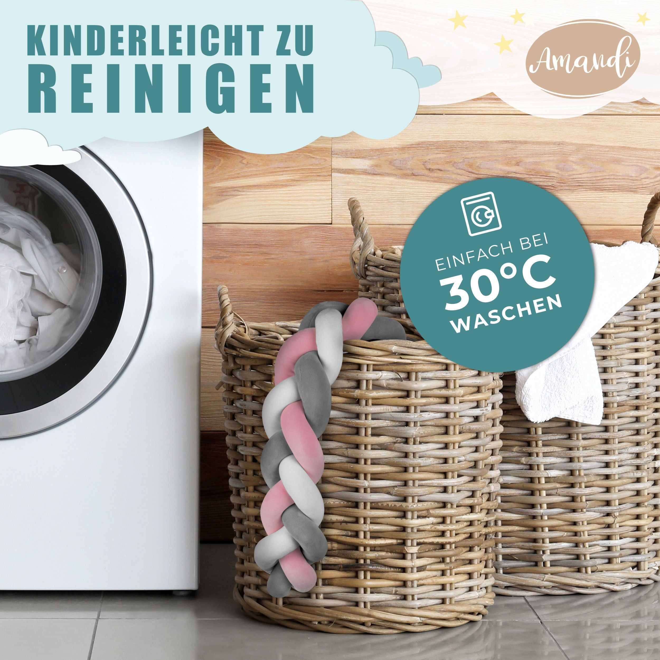 Amandi Bettnestchen - Bettschlange - 2m Bettumrandung fürs Babybett - laborgeprüft, - Babynest geflochten - Sichere Bettumrandung – Bild 4 von 5